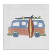 Stupell Industries Summer Beach Bus Transportation Painting Gallery Wrapped Canvas Art Print Wall Art, 17 x 17