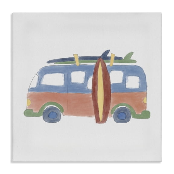 Stupell Industries Summer Beach Bus Transportation Painting Gallery Wrapped Canvas Art Print Wall Art, 17 x 17