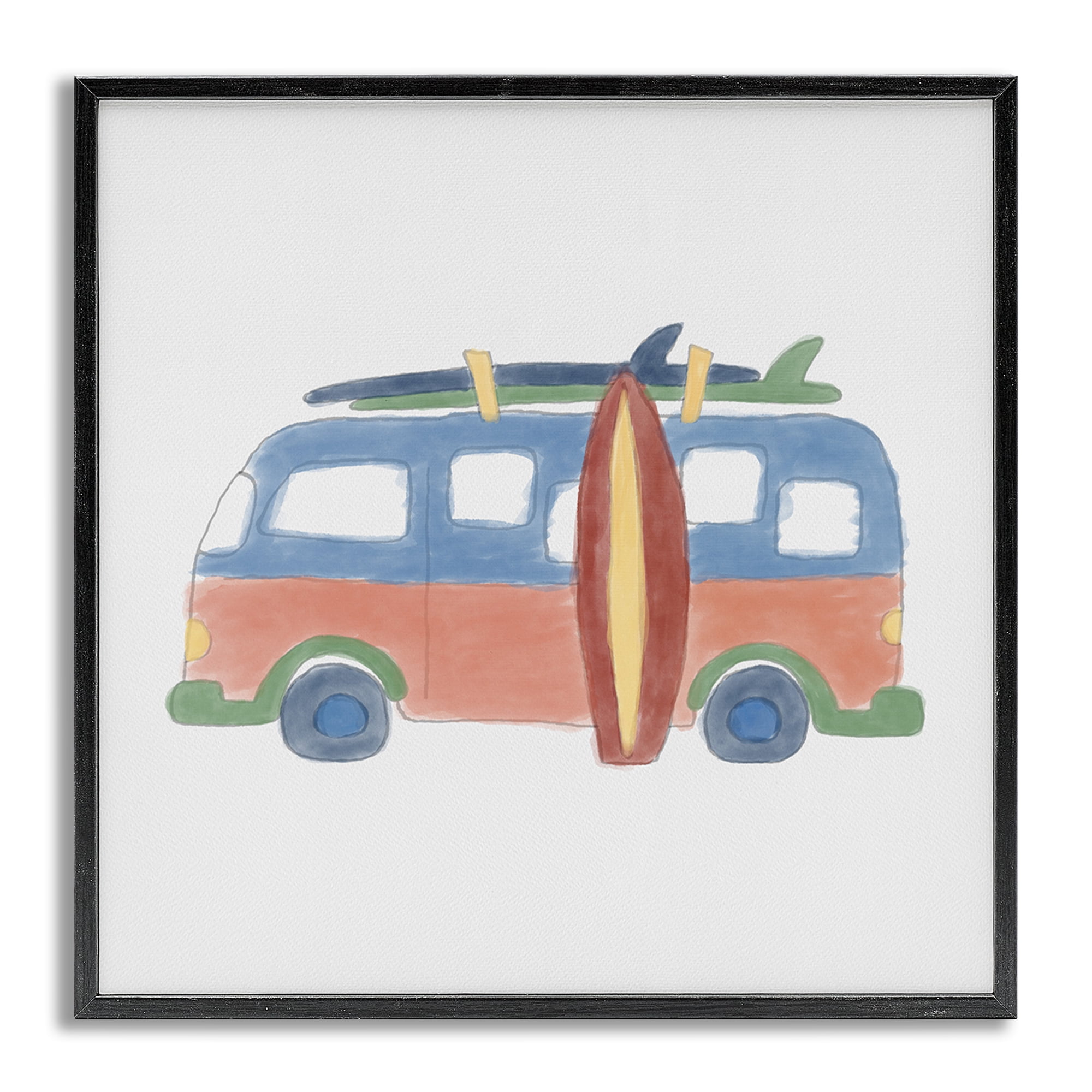 Stupell Industries Summer Beach Bus Transportation Painting Gray Framed Art Print Wall Art, 17 x 17