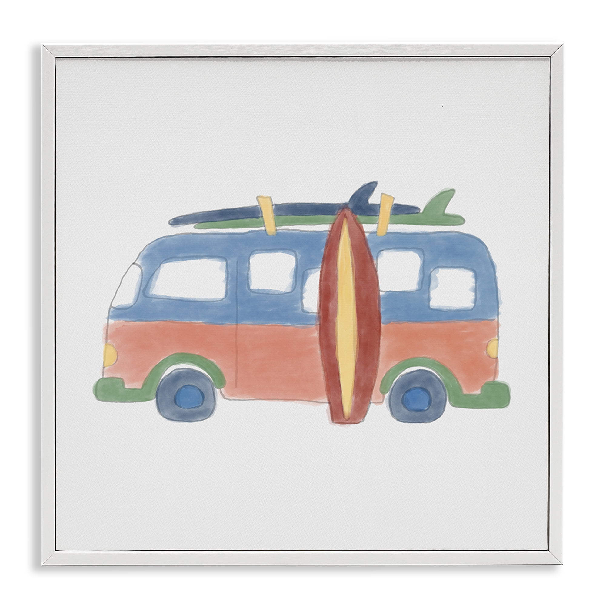 Stupell Industries Summer Beach Bus Transportation Painting White Framed Art Print Wall Art, 17 x 17