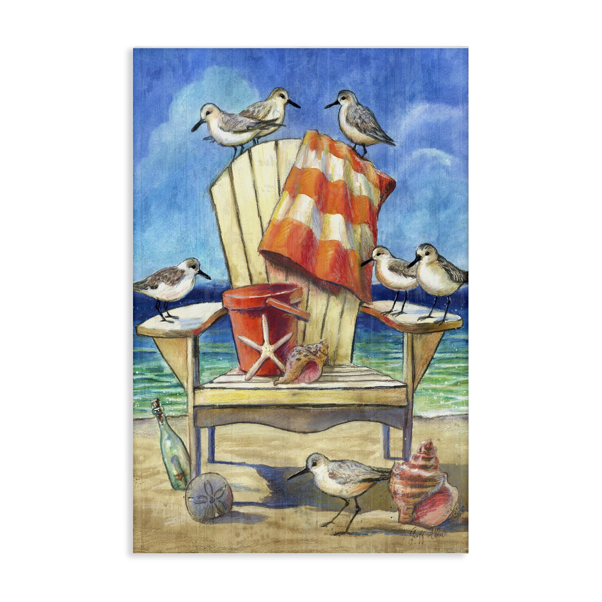 Stupell Industries Summer Beach Chair Seagulls Nautical & Beach Painting Wrapped Canvas Art Print Wall Art, 24 x 36