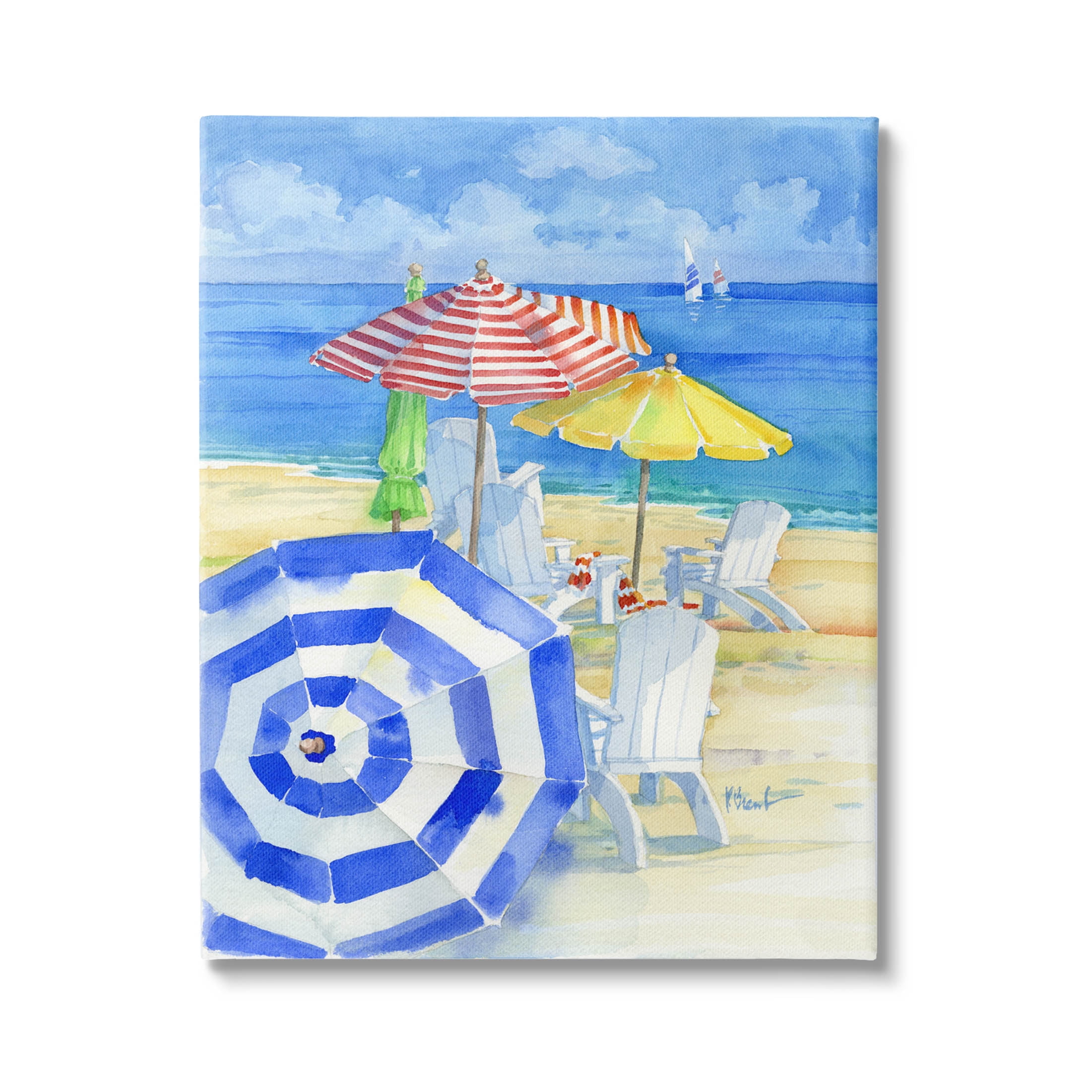 Stupell Industries Summer Beach Coast Ocean Waves Painting Gallery Wrapped Canvas Print Wall Art, Design by Paul Brent