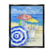 Stupell Industries Summer Beach Coast Ocean Waves Painting Jet Black Floating Framed Canvas Print Wall Art, Design by Paul Brent