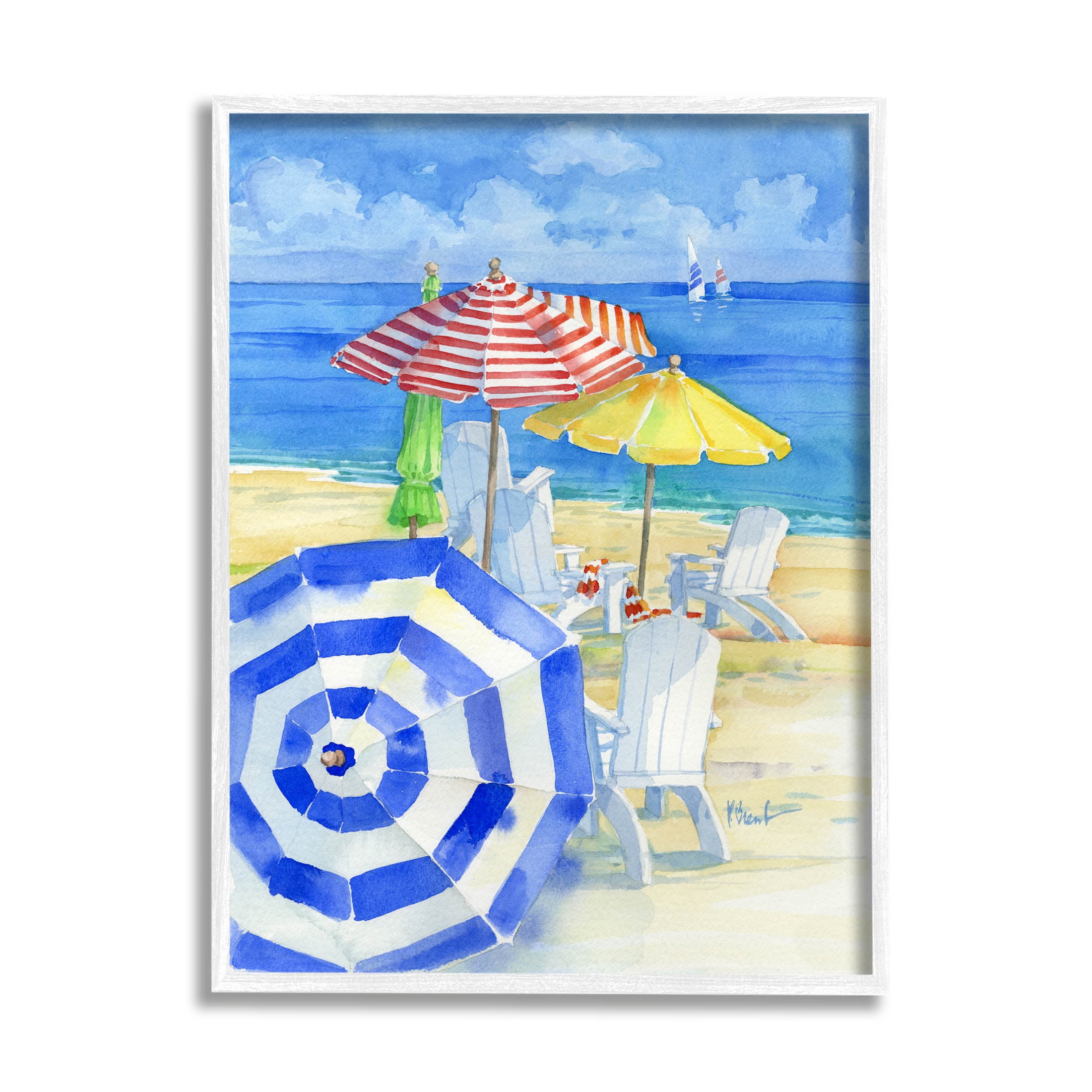 Stupell Industries Summer Beach Coast Ocean Waves Painting White Framed Art Print Wall Art, Design by Paul Brent