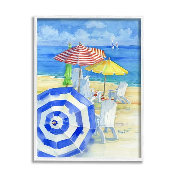 Stupell Industries Summer Beach Coast Ocean Waves Painting White Framed Art Print Wall Art, Design by Paul Brent