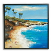 Stupell Industries Summer Beach Cove Nature Painting Black Framed Art Print Wall Art, 12 x 12