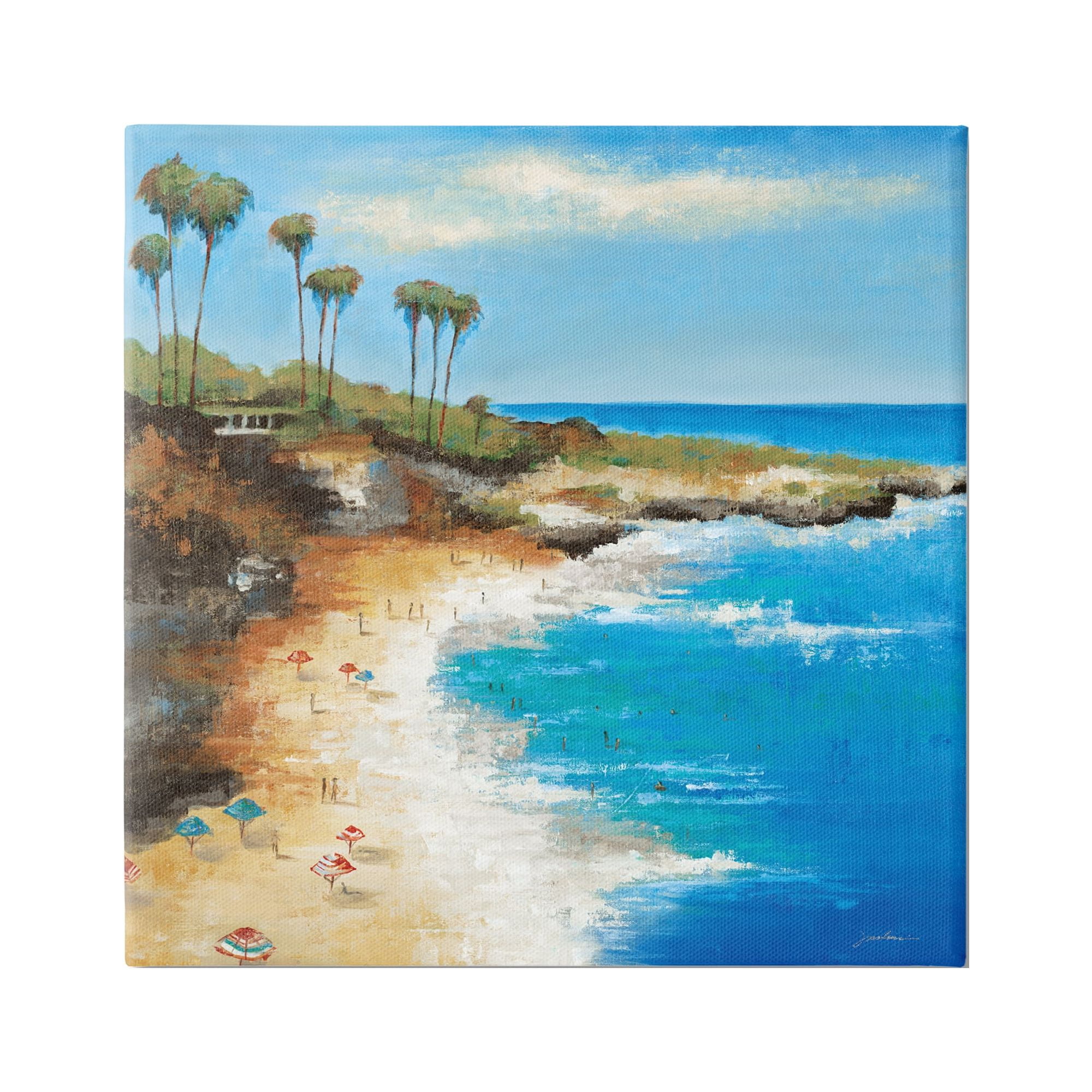 Stupell Industries Summer Beach Cove Nature Painting Gallery Wrapped Canvas Print Wall Art, 24 x 24