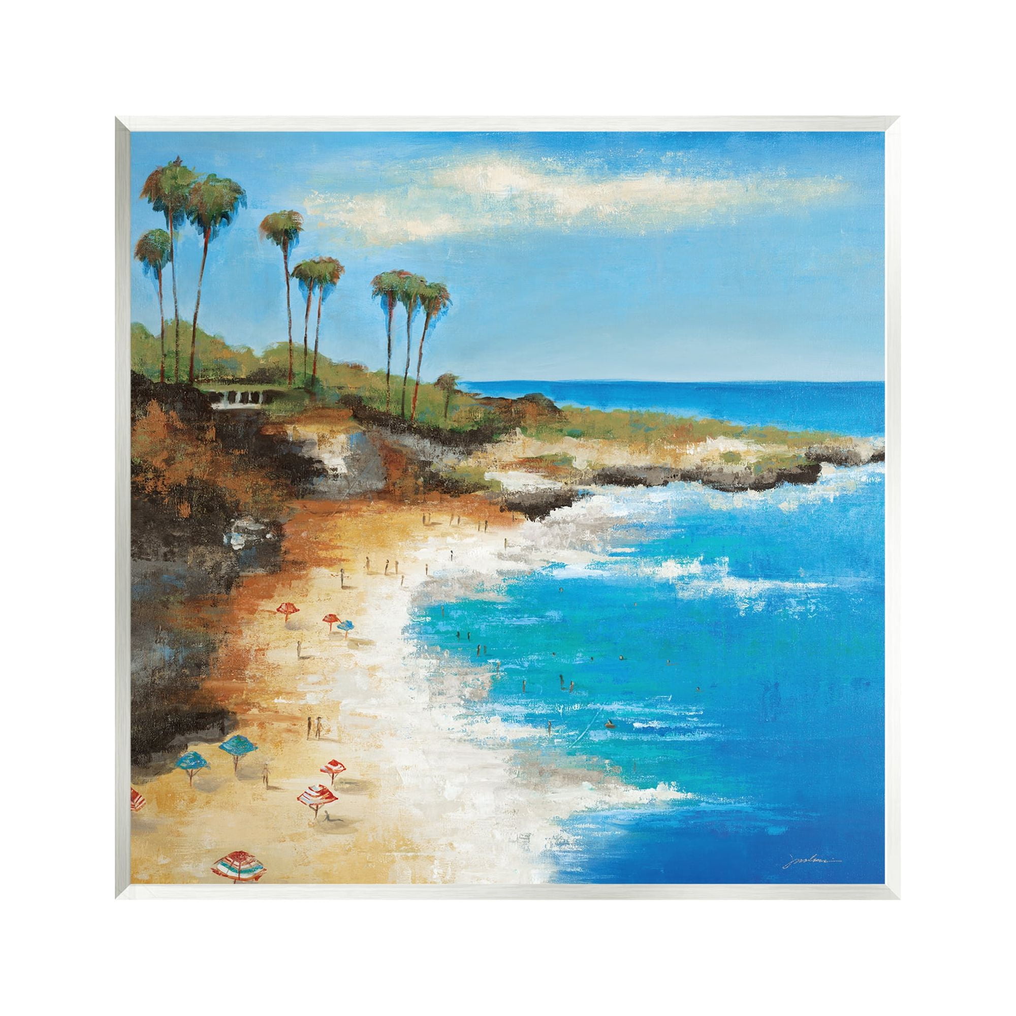 Stupell Industries Summer Beach Cove Nature Painting Unframed Art Print Wall Art, 12 x 12