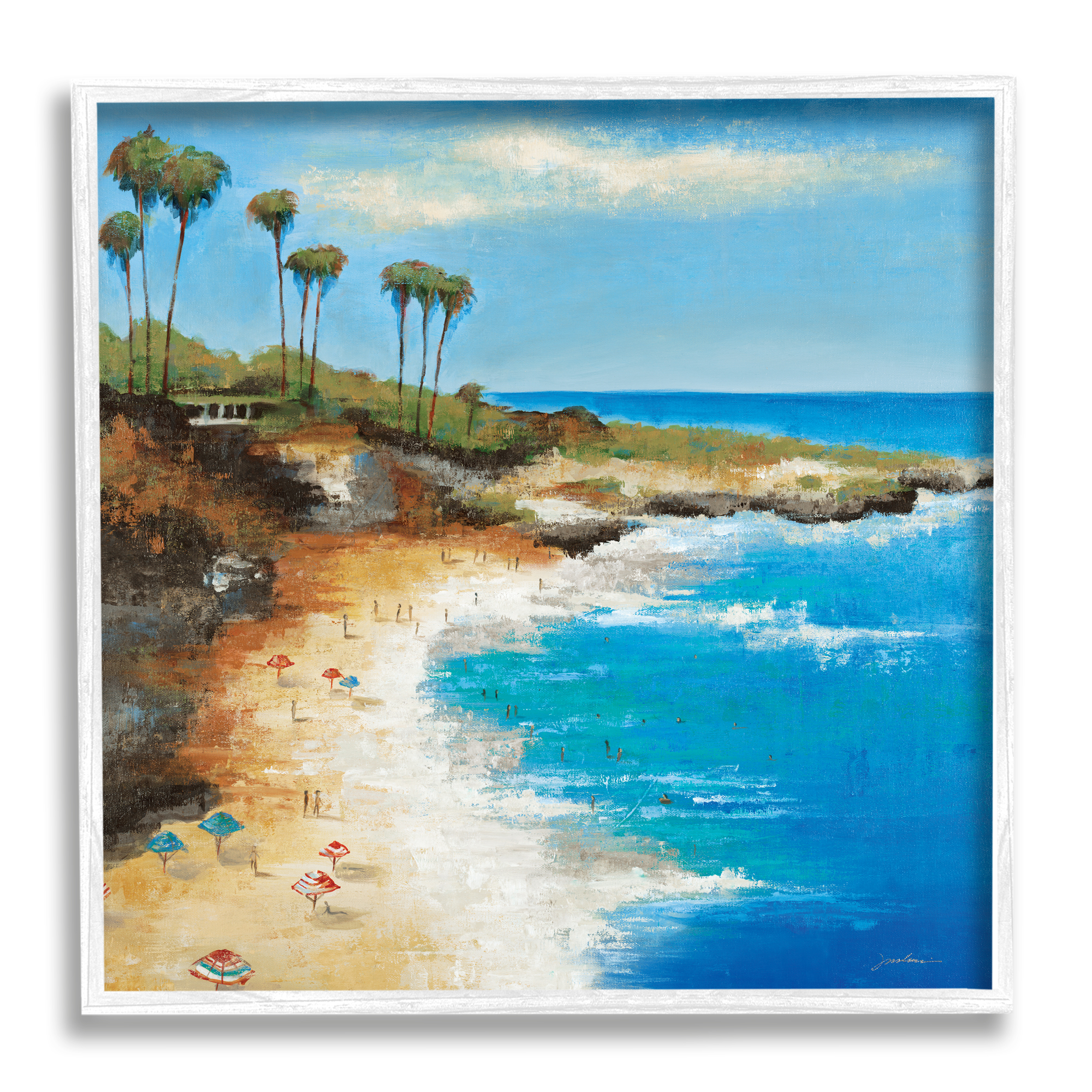 Stupell Industries Summer Beach Cove Nature Painting White Framed Art Print Wall Art, 24 x 24