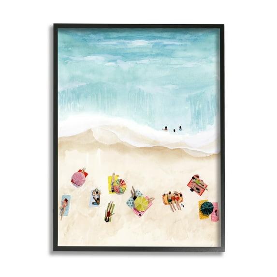 Stupell Industries Summer Beach Day People Swimming Coastal Painting Black Framed Art Print Wall Art