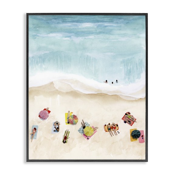 Stupell Industries Coastal Summer Beach Day People Swimming Black Framed Giclee Art, 11 x 14, by Grace Popp
