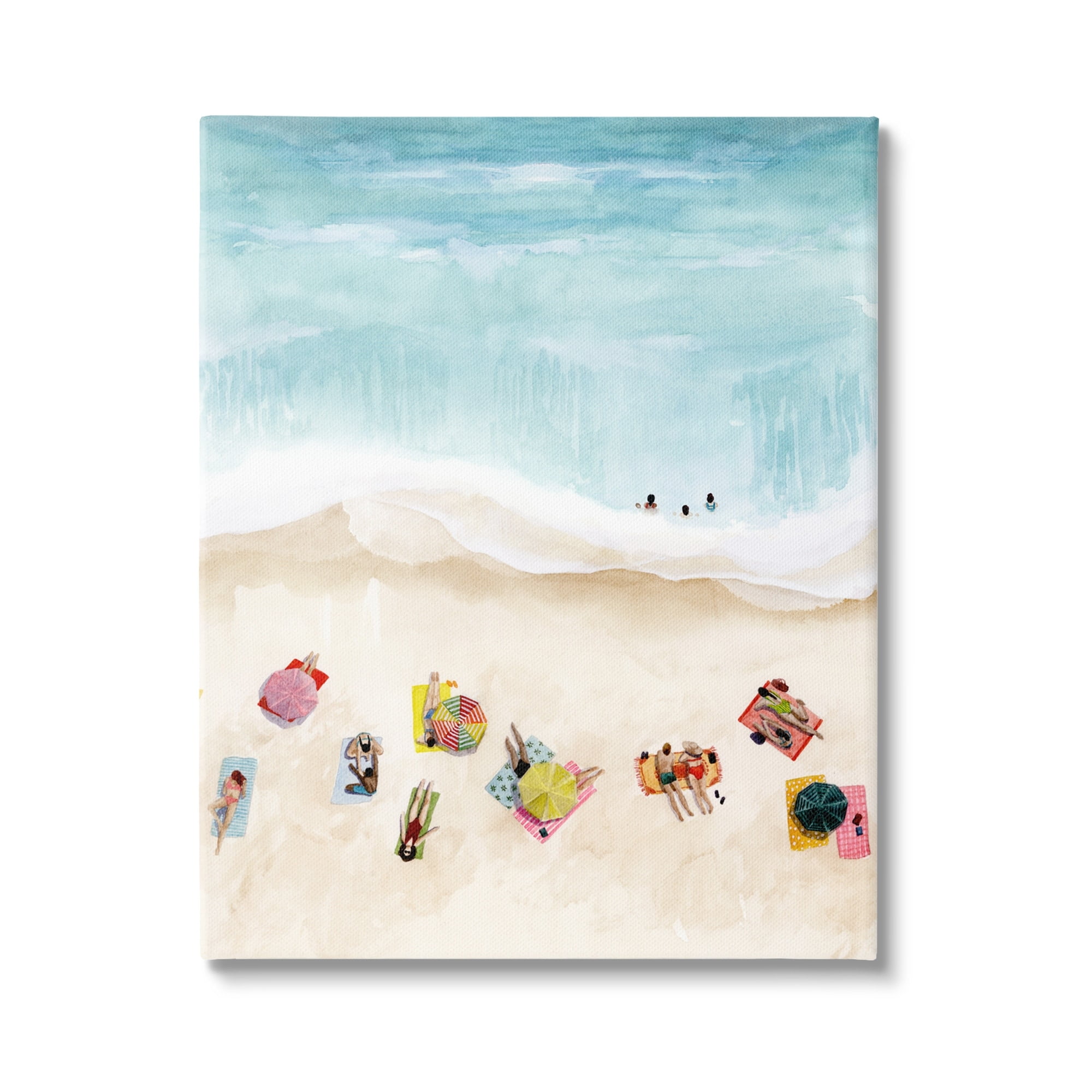 Stupell Industries Summer Beach Day People Swimming Coastal Painting Gallery Wrapped Canvas Print Wall Art