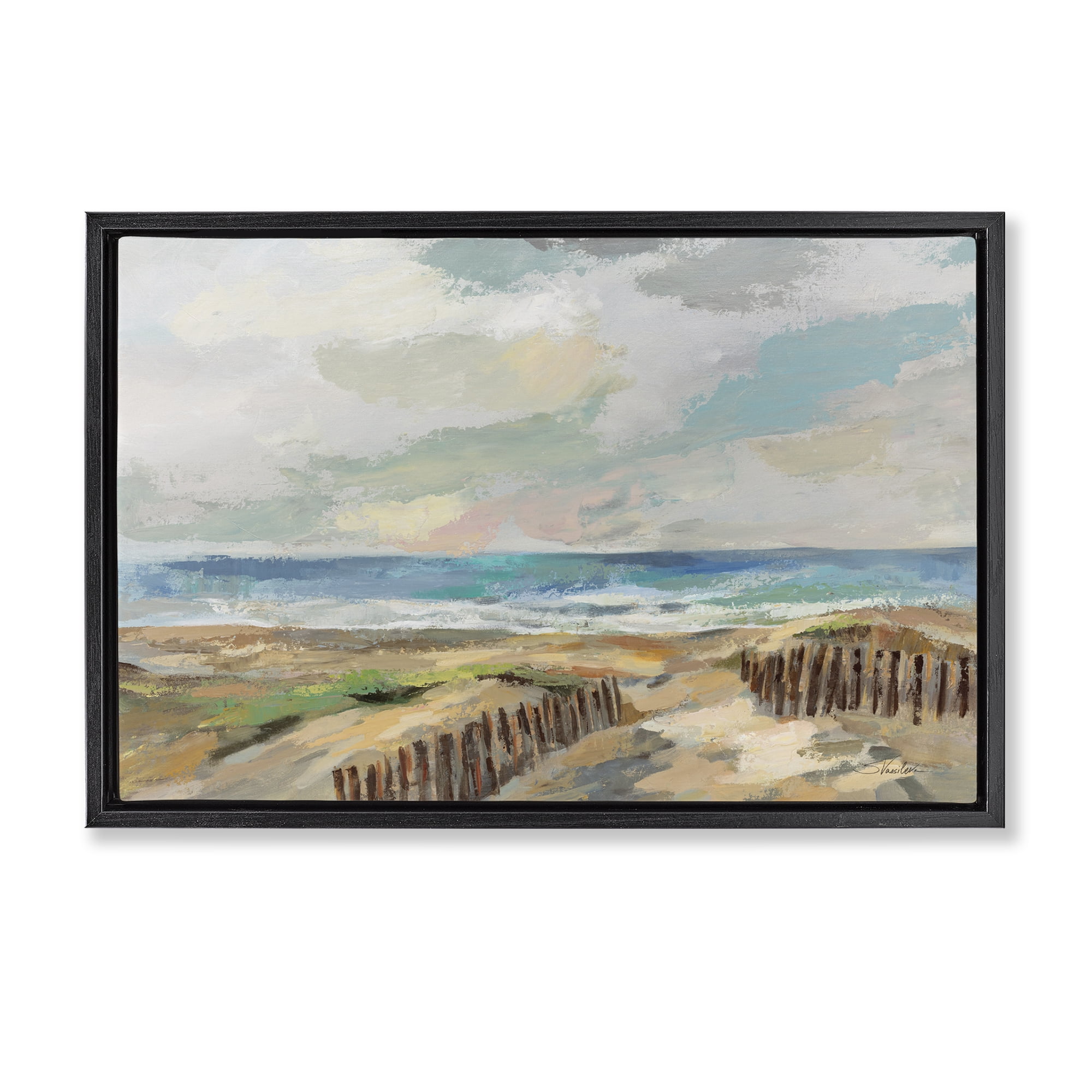 Stupell Industries Summer Beach Dunes Landscape & Nature Painting Black Floater Framed Canvas Art Print Wall Art, 31 x 21