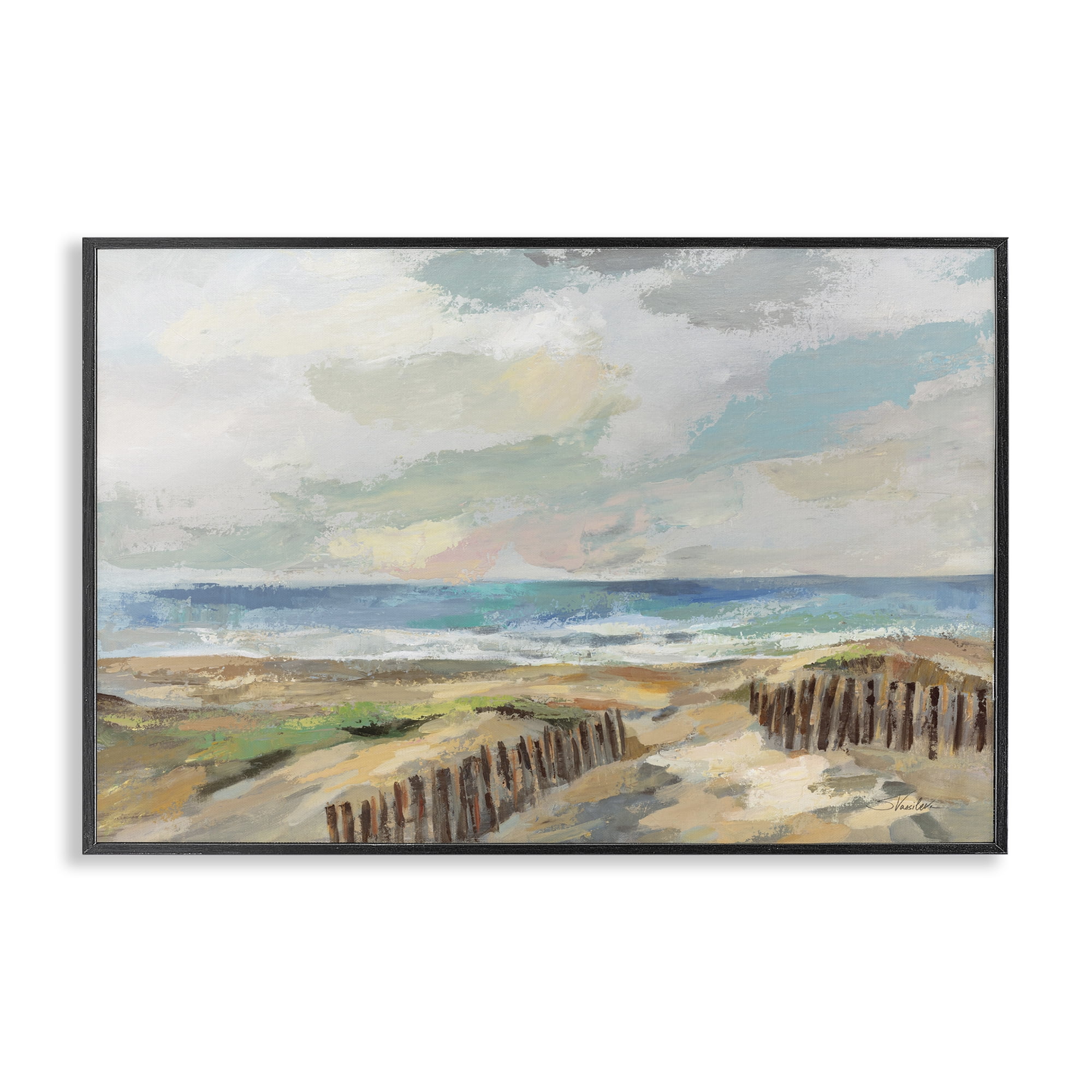 Stupell Industries Summer Beach Dunes Landscape & Nature Painting Black Framed Art Print Wall Art, 24 x 16