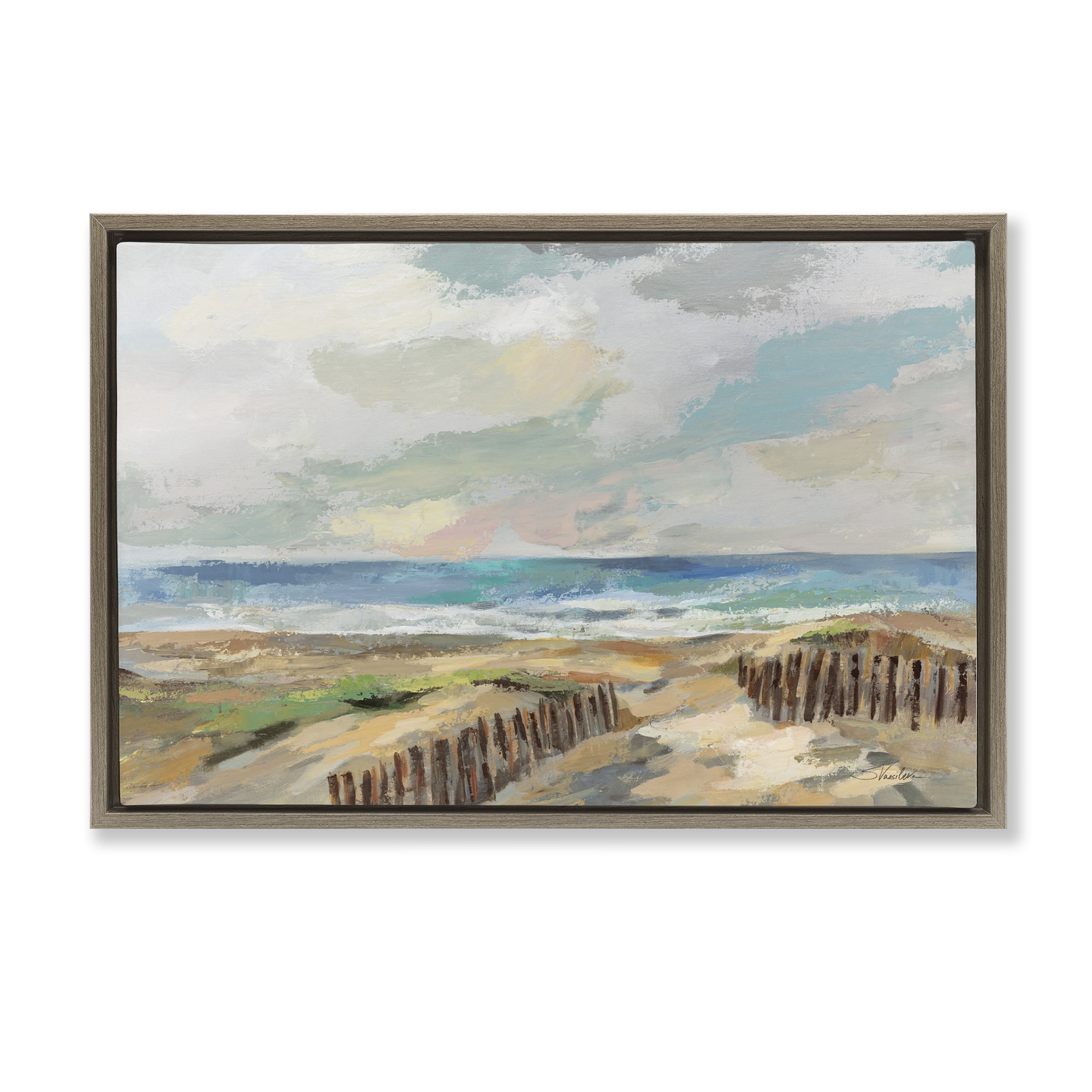 Stupell Industries Summer Beach Dunes Landscape & Nature Painting Brown Floater Framed Canvas Art Print Wall Art, 25 x 17
