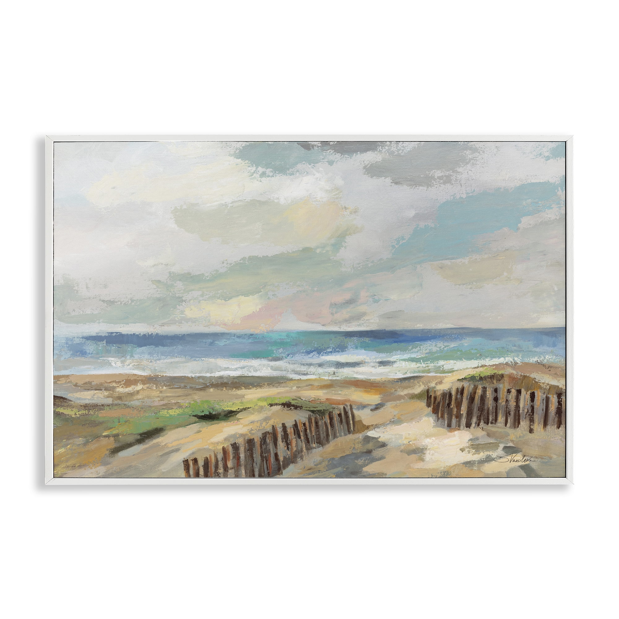 Stupell Industries Summer Beach Dunes Landscape & Nature Painting White Framed Art Print Wall Art, 18 x 12