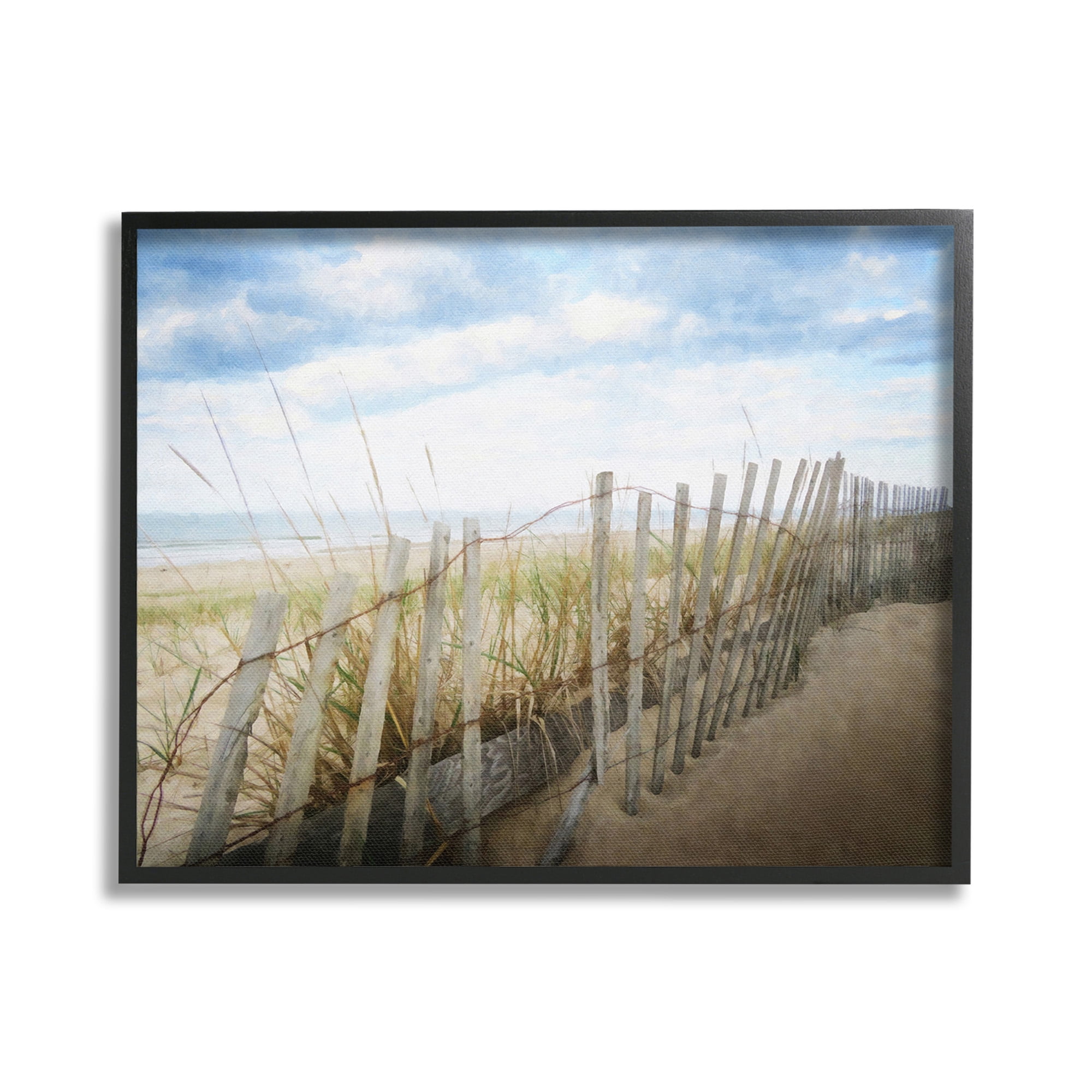 Stupell Industries Summer Beach Fence Landscape Painting Black Framed Art Print Wall Art, 20 x 16