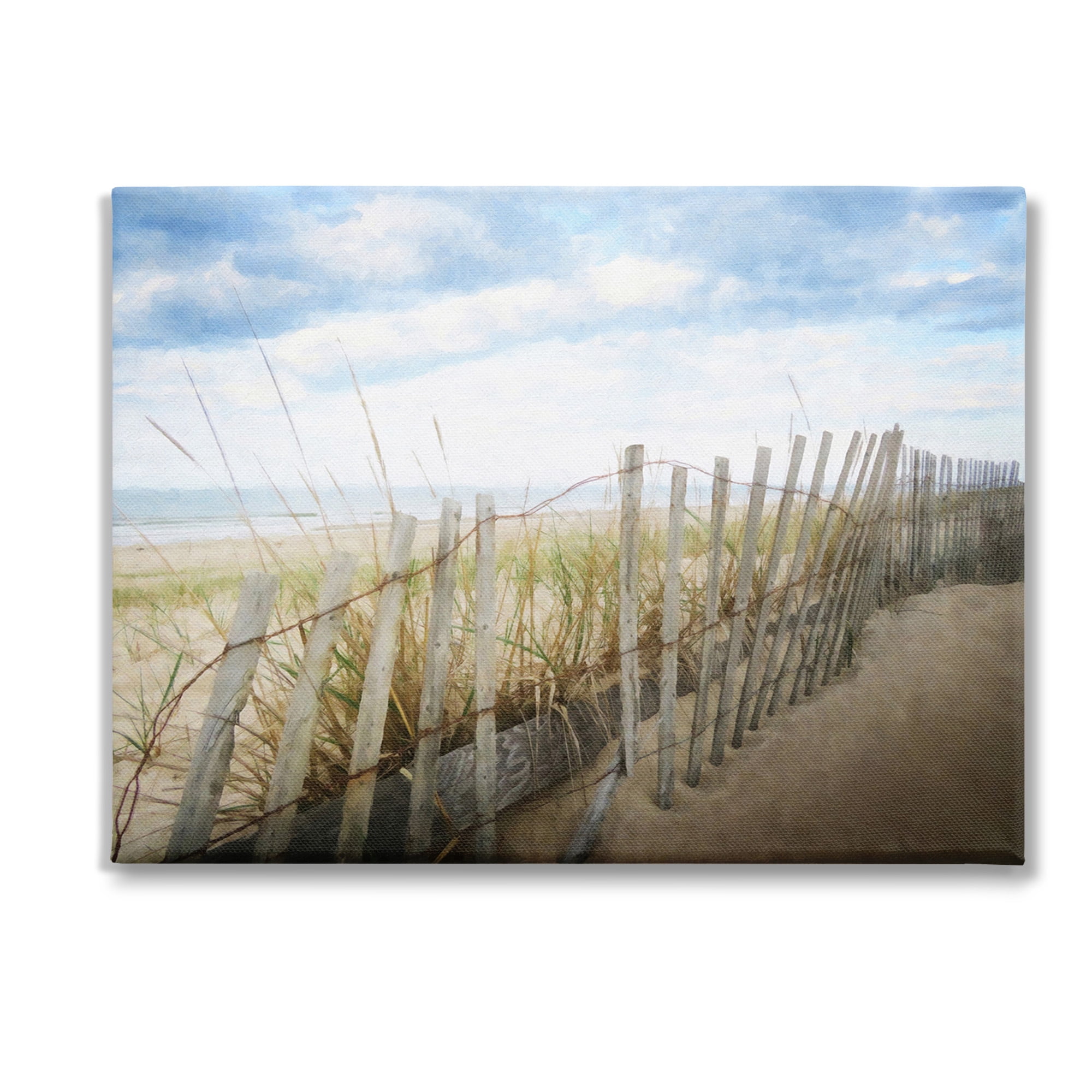 Stupell Industries Summer Beach Fence Landscape Painting Gallery Wrapped Canvas Art Print Wall Art, 40 x 30