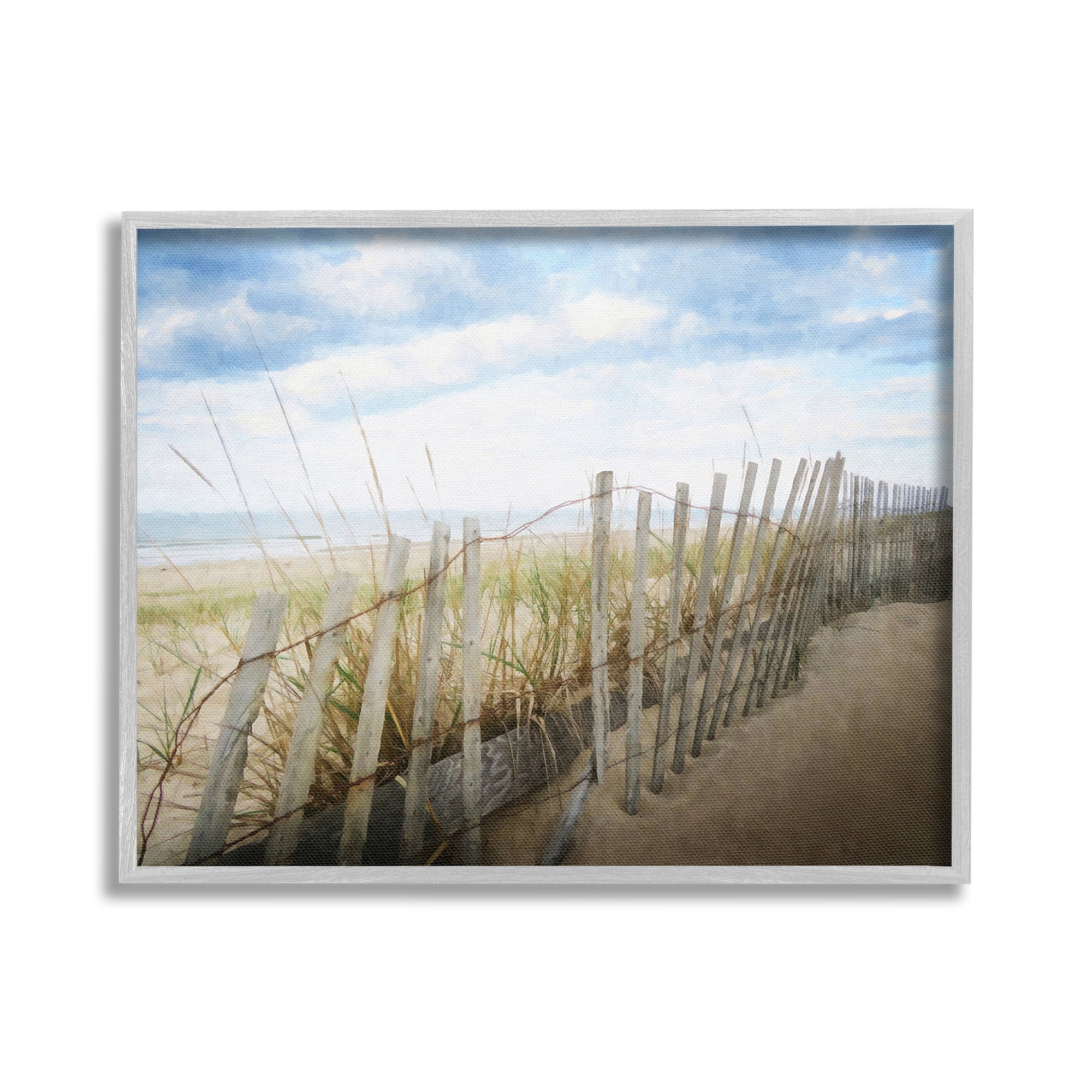 Stupell Industries Summer Beach Fence Landscape Painting Gray Framed Art Print Wall Art, 30 x 24