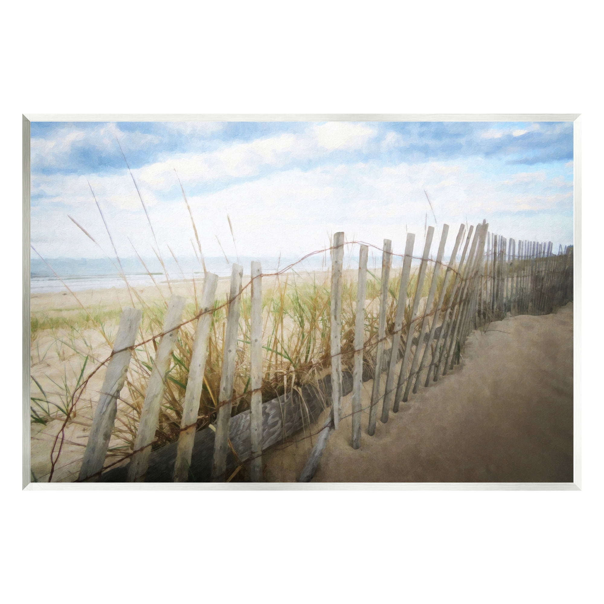 Stupell Industries Summer Beach Fence Landscape Painting Unframed Art Print Wall Art, 19 x 13