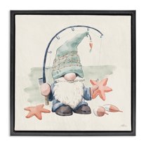 Stupell Industries Summer Beach Fishing Gnome Nature Painting Black Floater Framed Canvas Art Print Wall Art, 18 x 18