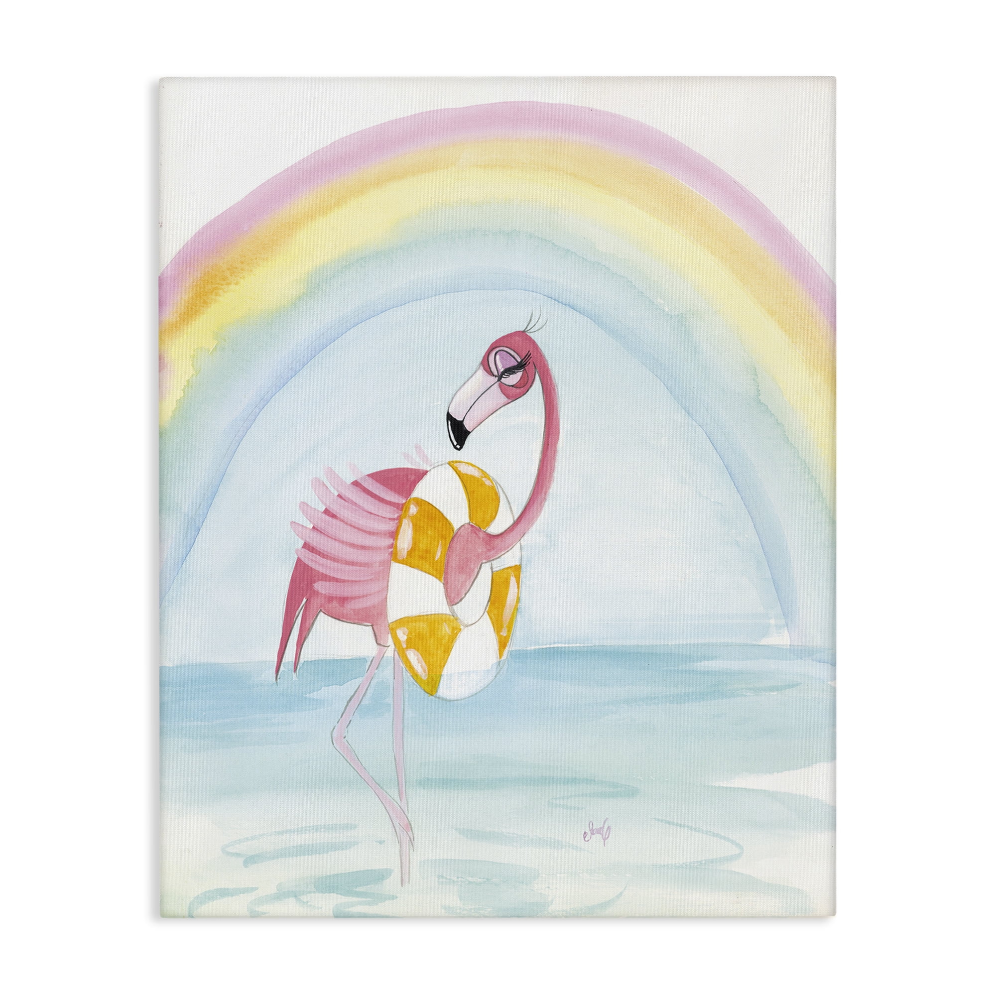Stupell Industries Summer Beach Flamingo Coastal Painting Gallery Wrapped Canvas Art Print Wall Art, 24 x 30