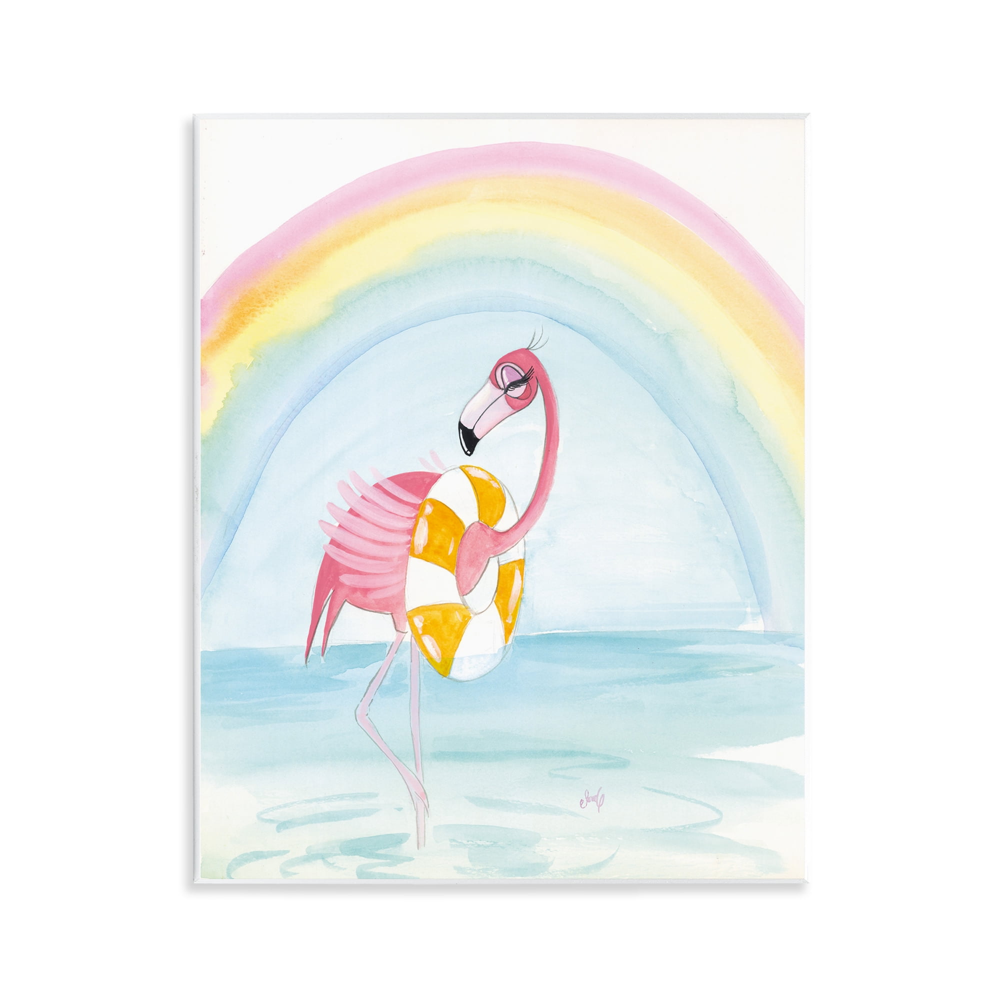 Stupell Industries Summer Beach Flamingo Coastal Painting Unframed Art Print Wall Art, 11 x 14