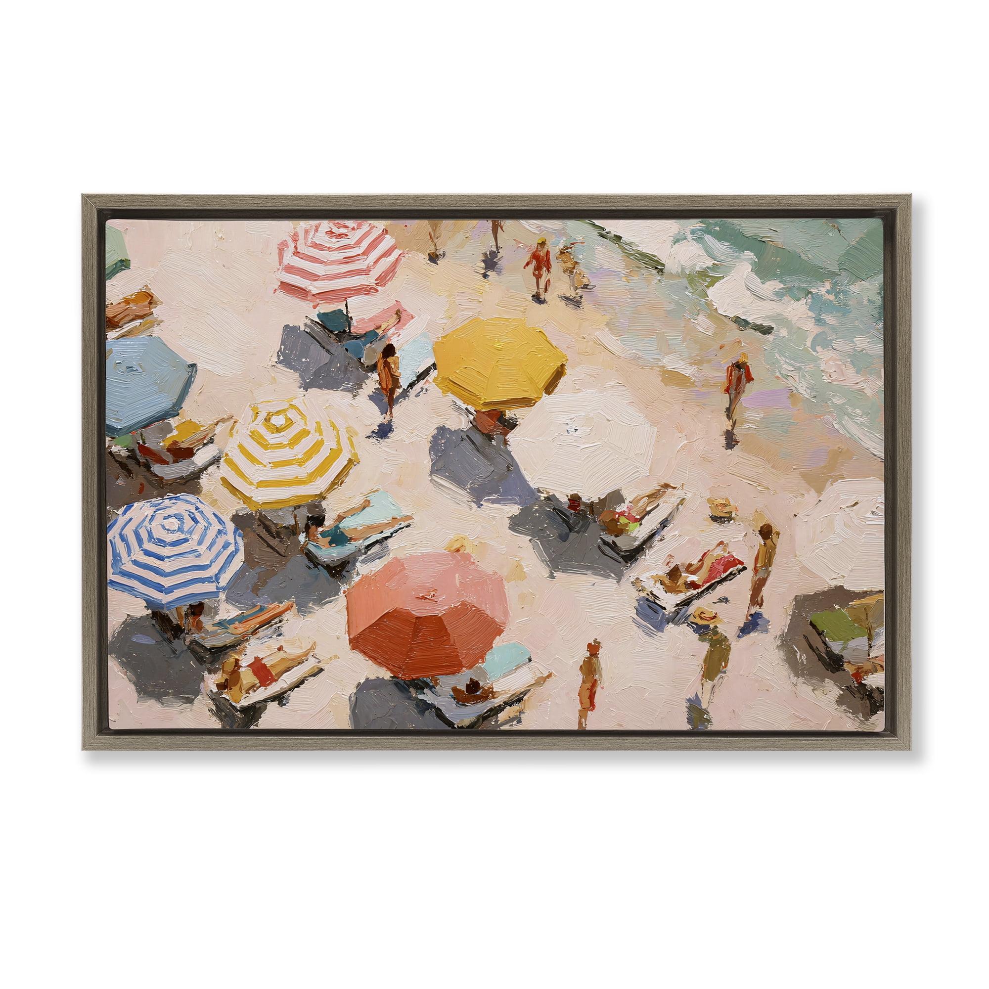 Stupell Industries Summer Beach Fun Expression Brown Framed Floater Canvas Wall Art, design by Jacky Ngan