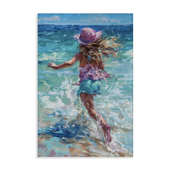Stupell Industries Summer Beach Fun Girl People Painting Wrapped Canvas Canvas Art Print Wall Art, 20 x 30