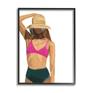 Stupell Industries Summer Beach Girl In Sun Hat Coastal Painting Black Framed Art Print Wall Art