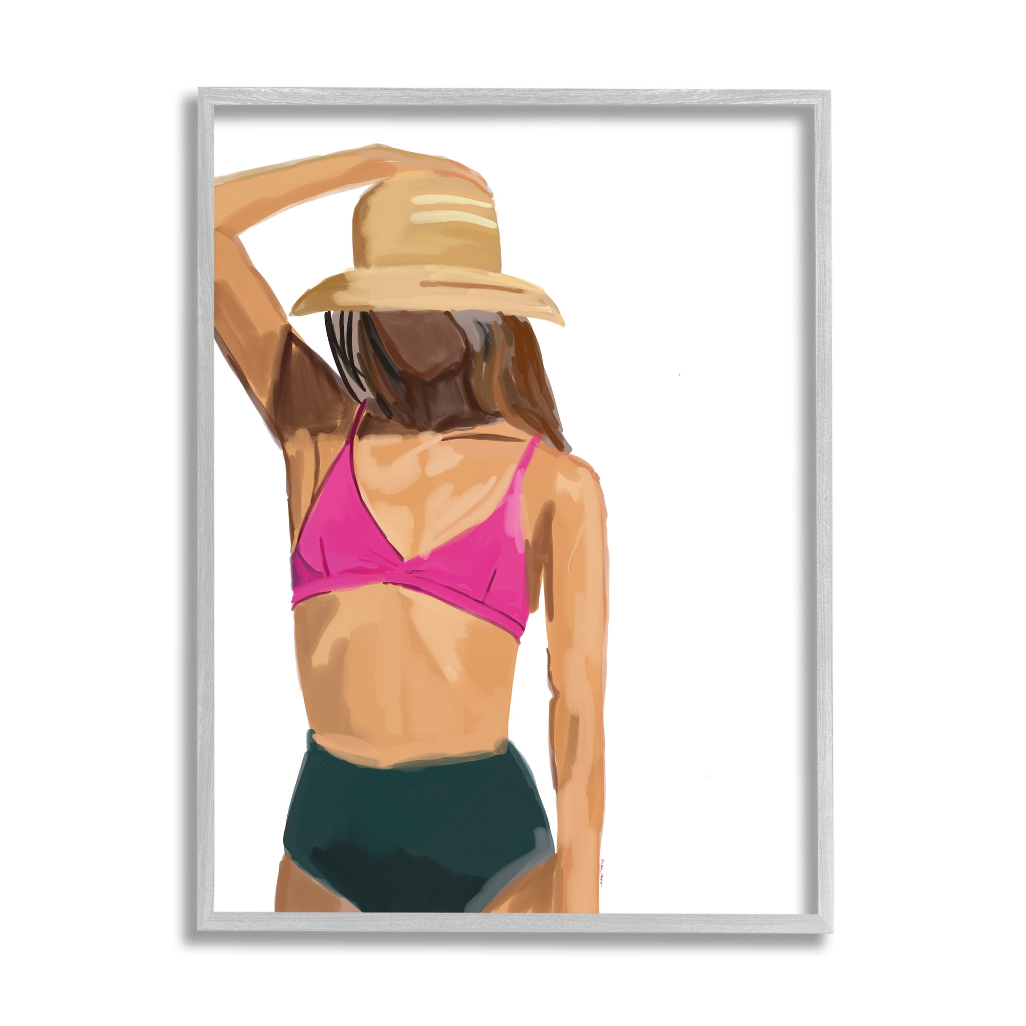 Stupell Industries Summer Beach Girl In Sun Hat Coastal Painting Gray Framed Art Print Wall Art