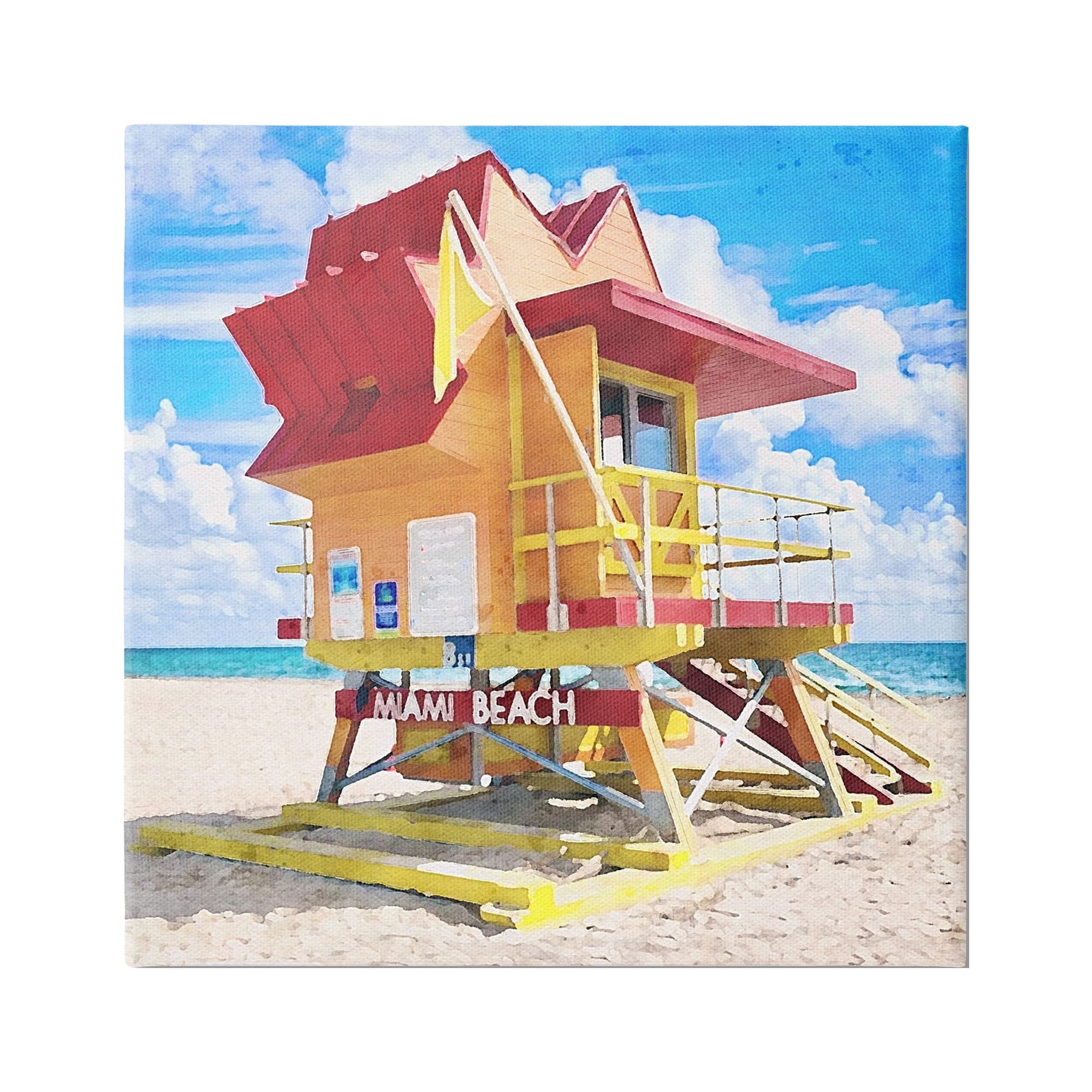 Stupell Industries Summer Beach Hut Nature Painting Gallery Wrapped Canvas Print Wall Art, 24 x 24