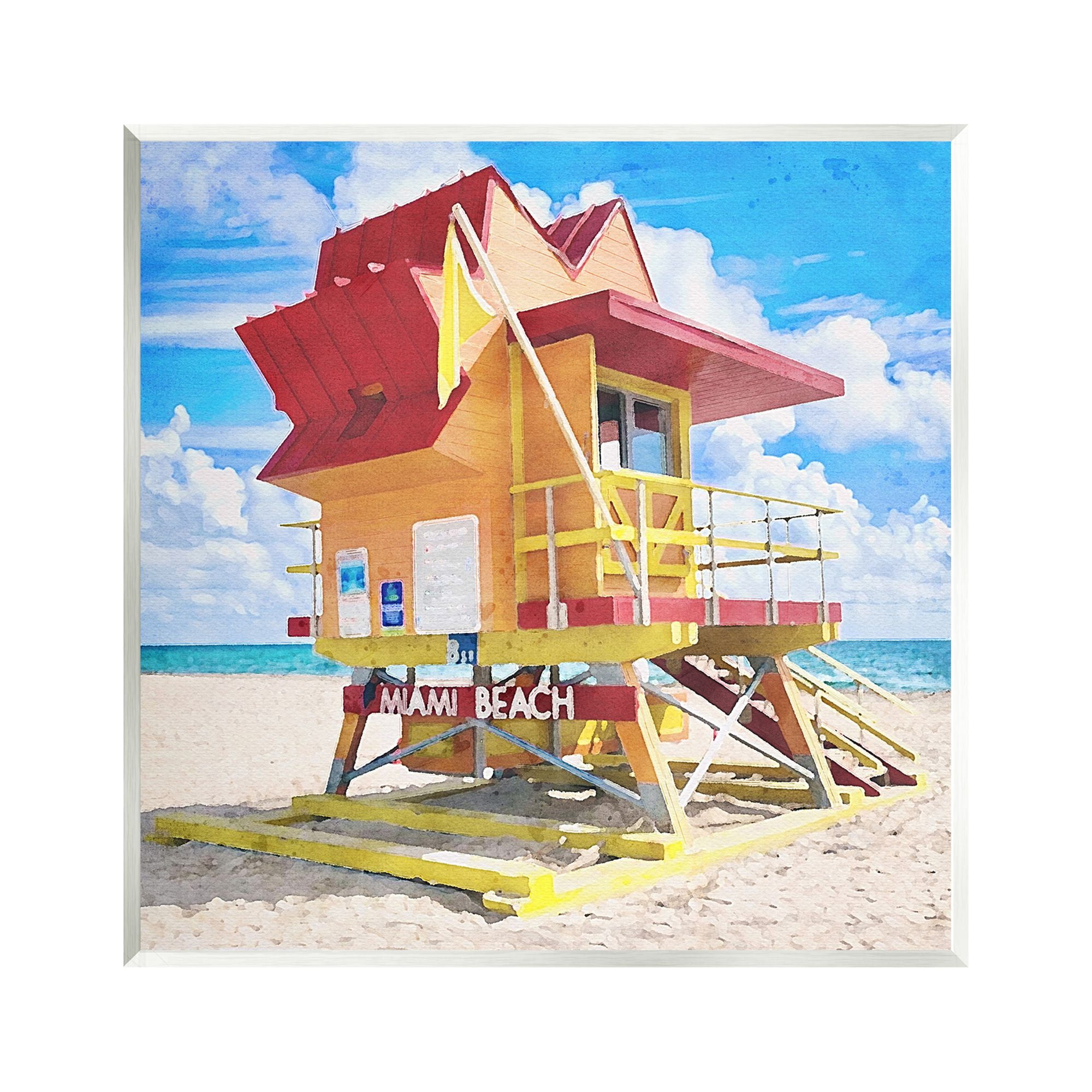 Stupell Industries Summer Beach Hut Nature Painting Unframed Art Print Wall Art, 12 x 12