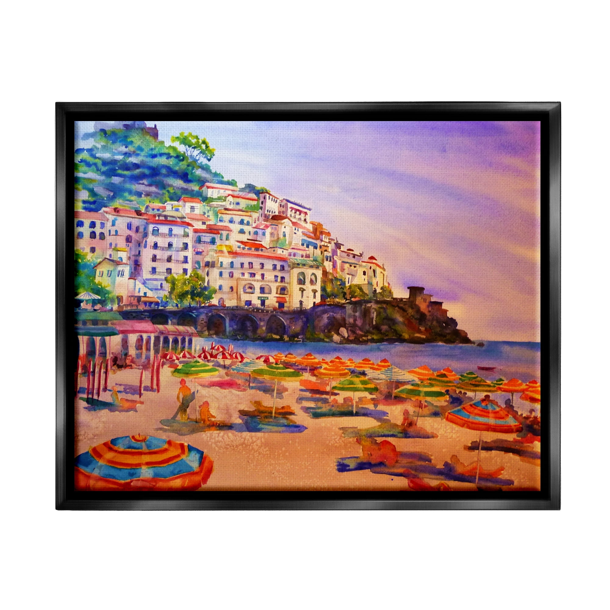 Stupell Industries Summer Beach Landscape Nature Painting Black Floater Framed Art Print Wall Art, 21 x 17