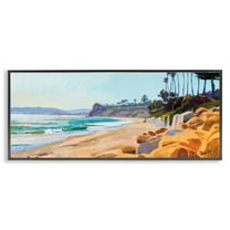 Stupell Industries Summer Beach Landscape Painting Nature Painting Black Framed Art Print Wall Art, 24 x 10