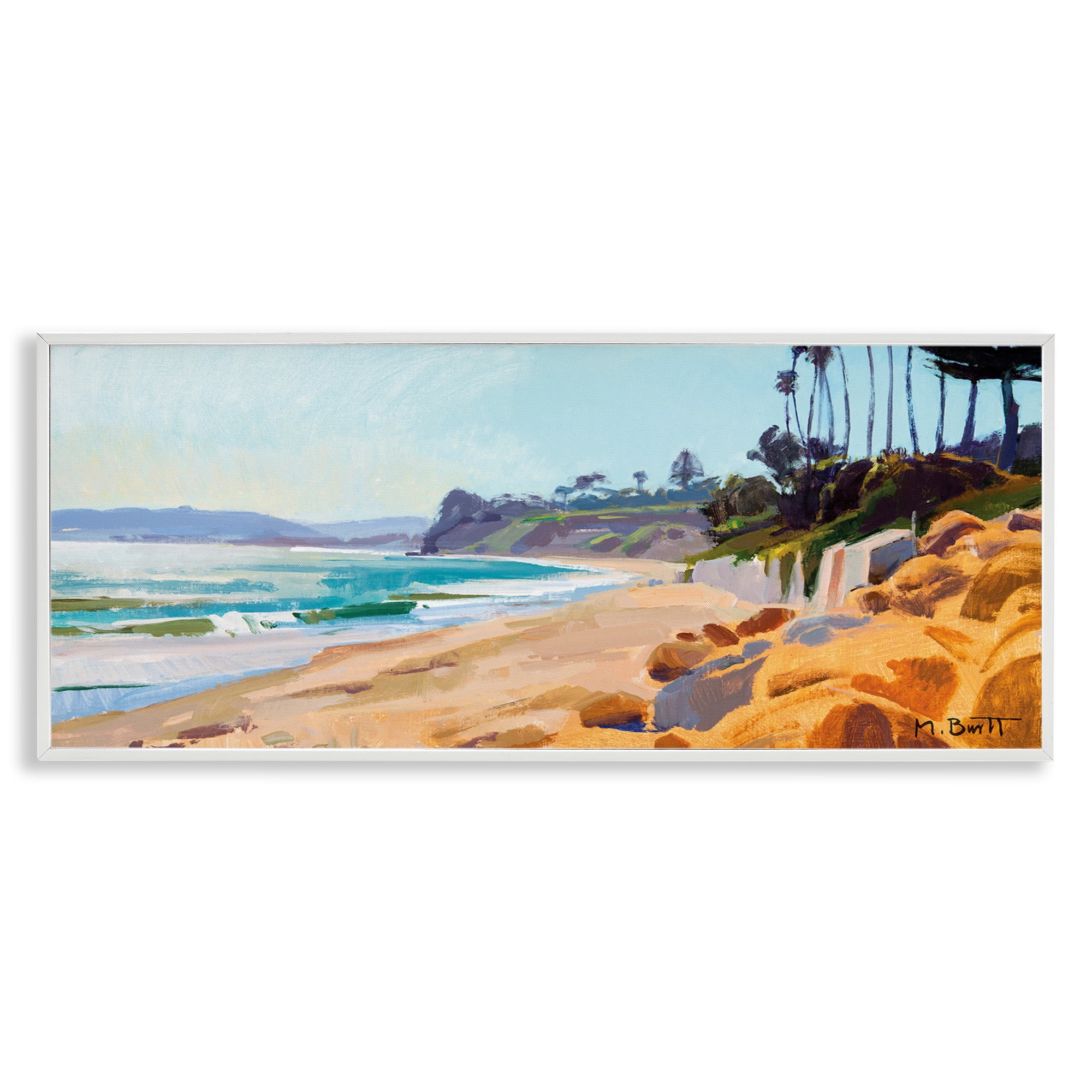 Stupell Industries Summer Beach Landscape Painting Nature Painting White Framed Art Print Wall Art, 24 x 10