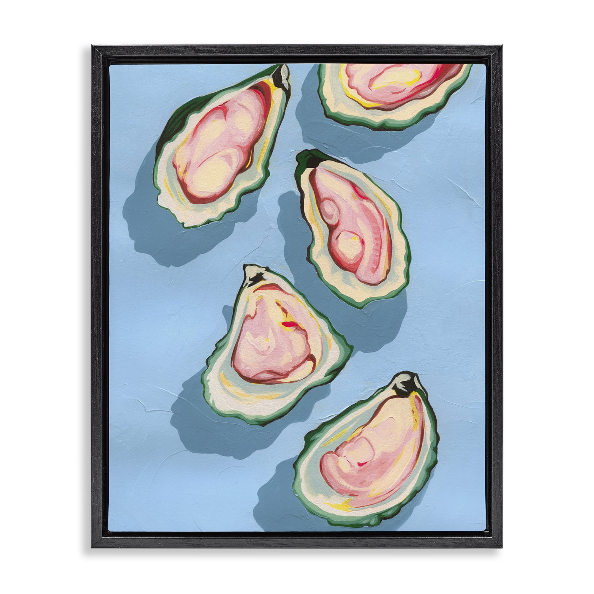 Stupell Industries Summer Beach Oysters Animals & Insects Painting Black Floater Framed Canvas Art Print Wall Art, 25 x 31