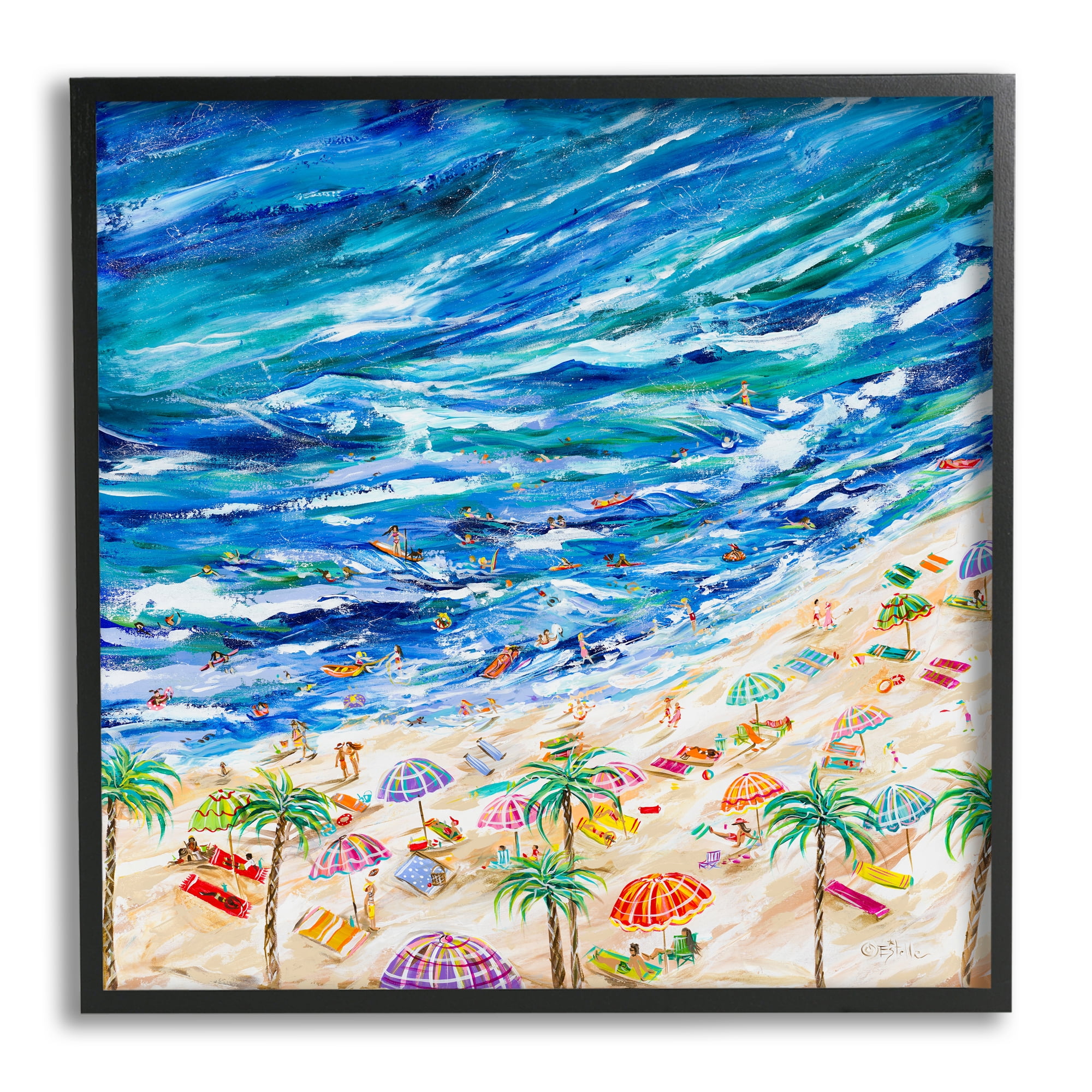 Stupell Industries Summer Beach Painting Abstract Painting Black Framed Art Print Wall Art, 17 x 17