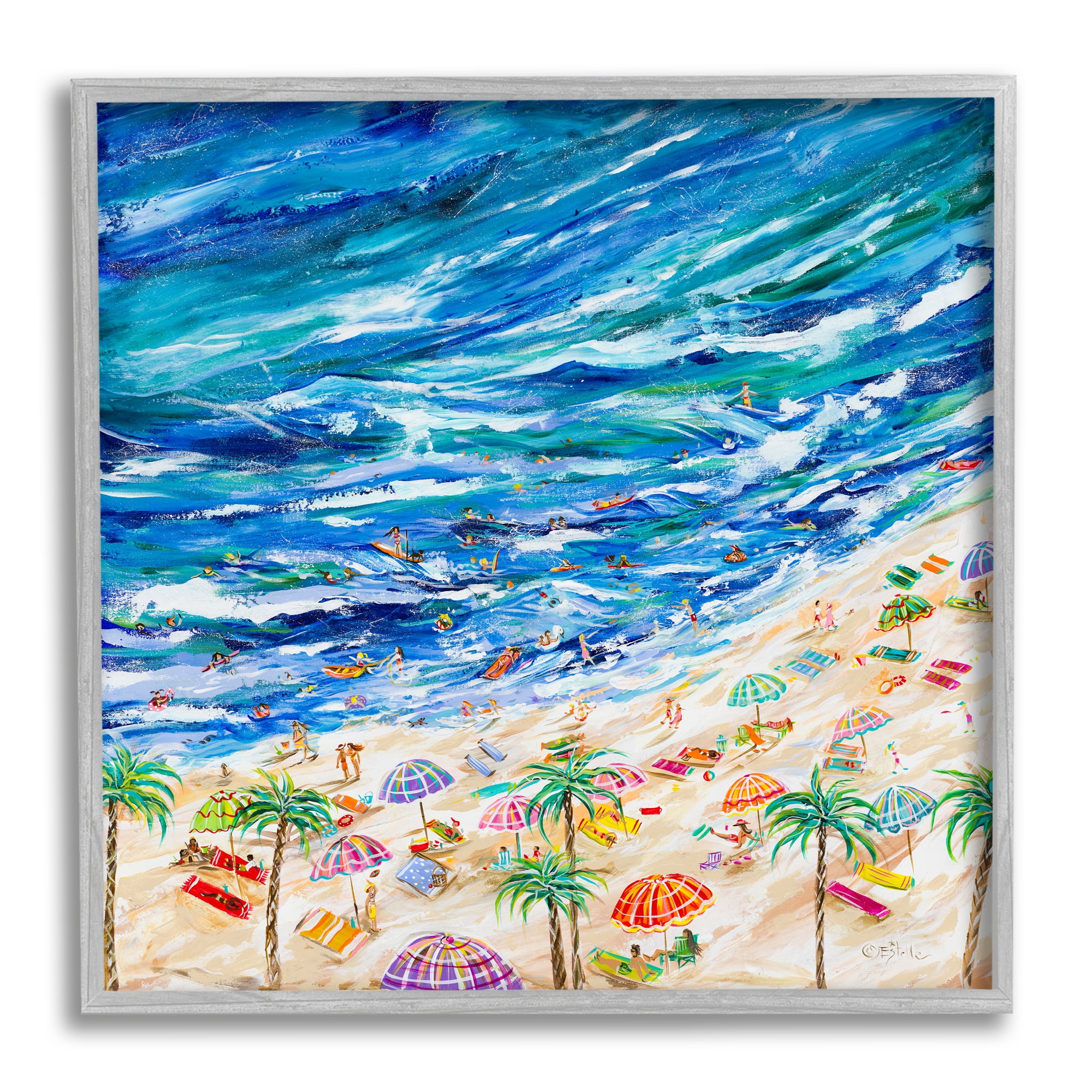 Stupell Industries Summer Beach Painting Abstract Painting Gray Framed Art Print Wall Art, 24 x 24