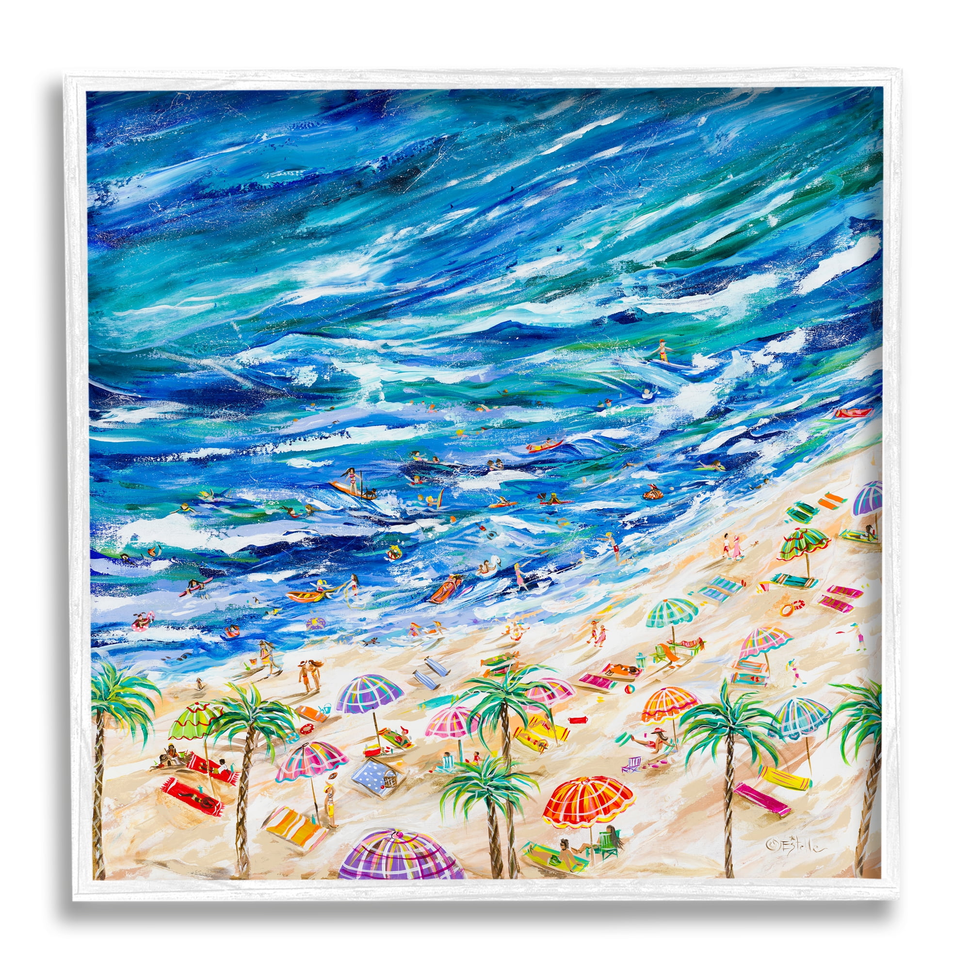 Stupell Industries Summer Beach Painting Abstract Painting White Framed Art Print Wall Art, 24 x 24