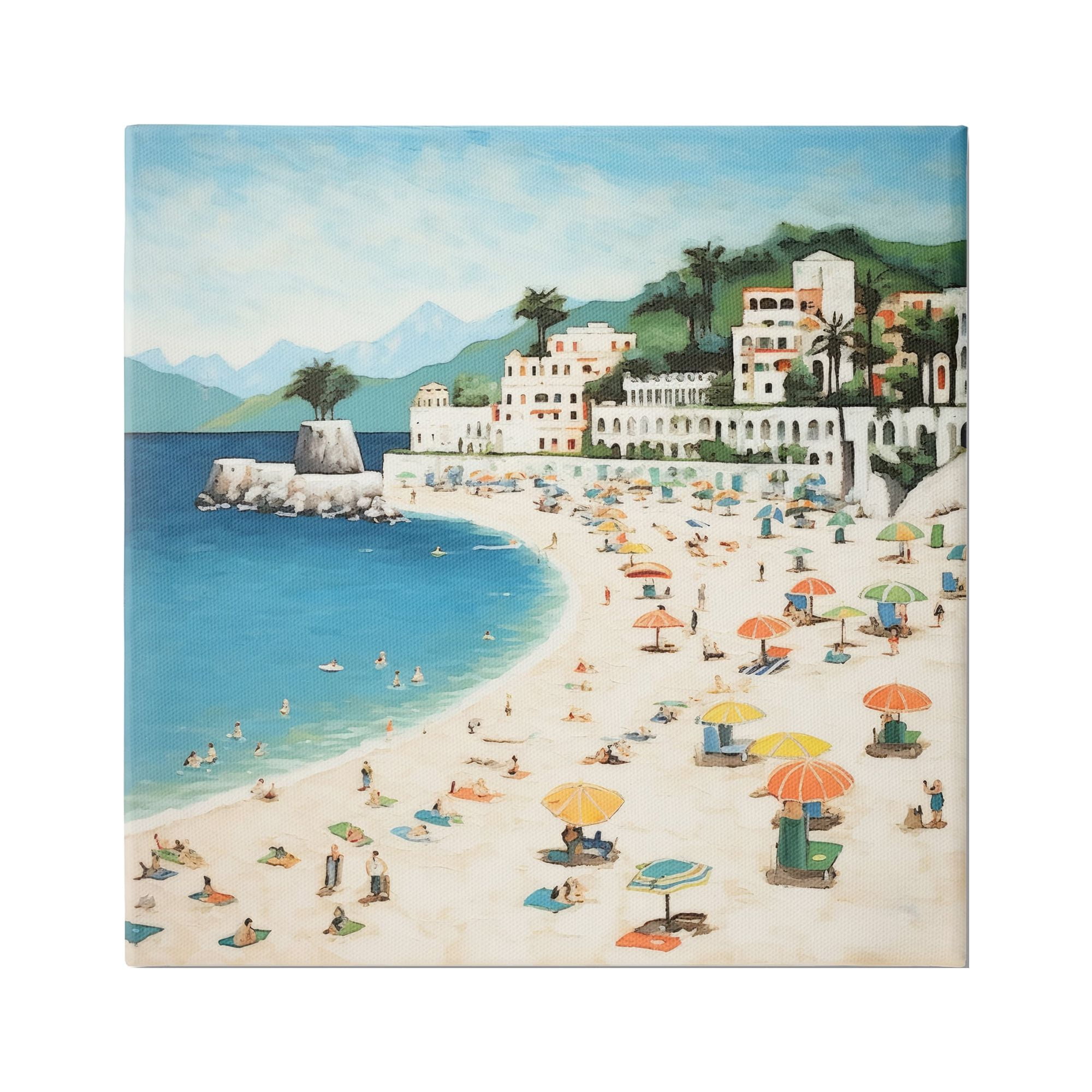 Stupell Industries Summer Beach People Landscape Painting Gallery Wrapped Canvas Art Print Wall Art, 30 x 30