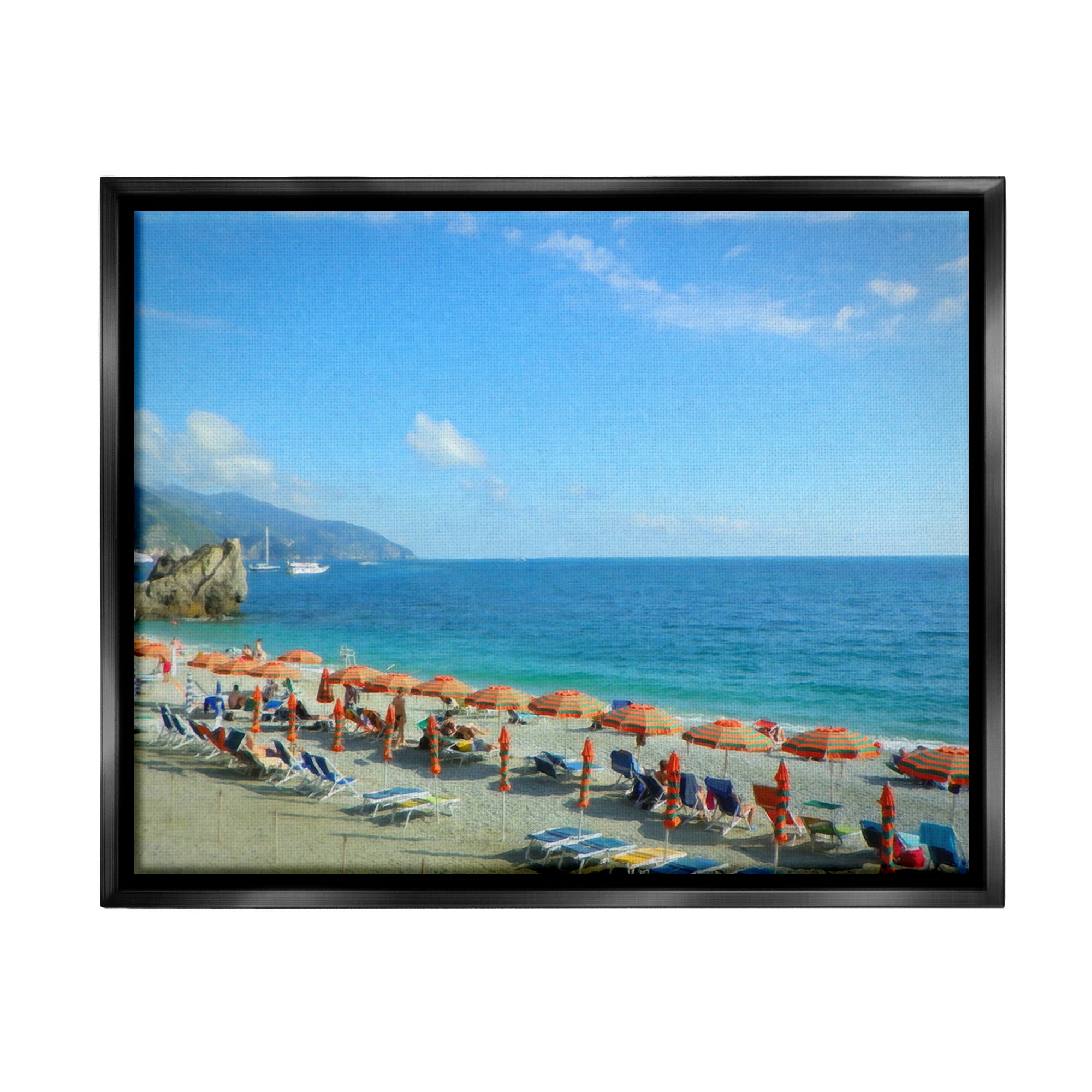 Stupell Industries Summer Beach Resort Landscape Painting Black Floater Framed Canvas Art Print Wall Art, 21 x 17