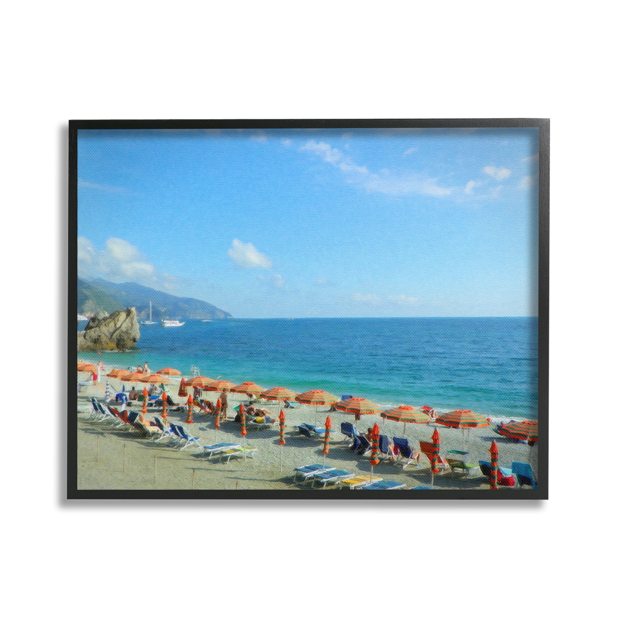 Stupell Industries Summer Beach Resort Landscape Painting Black Framed Art Print Wall Art, 30 x 24