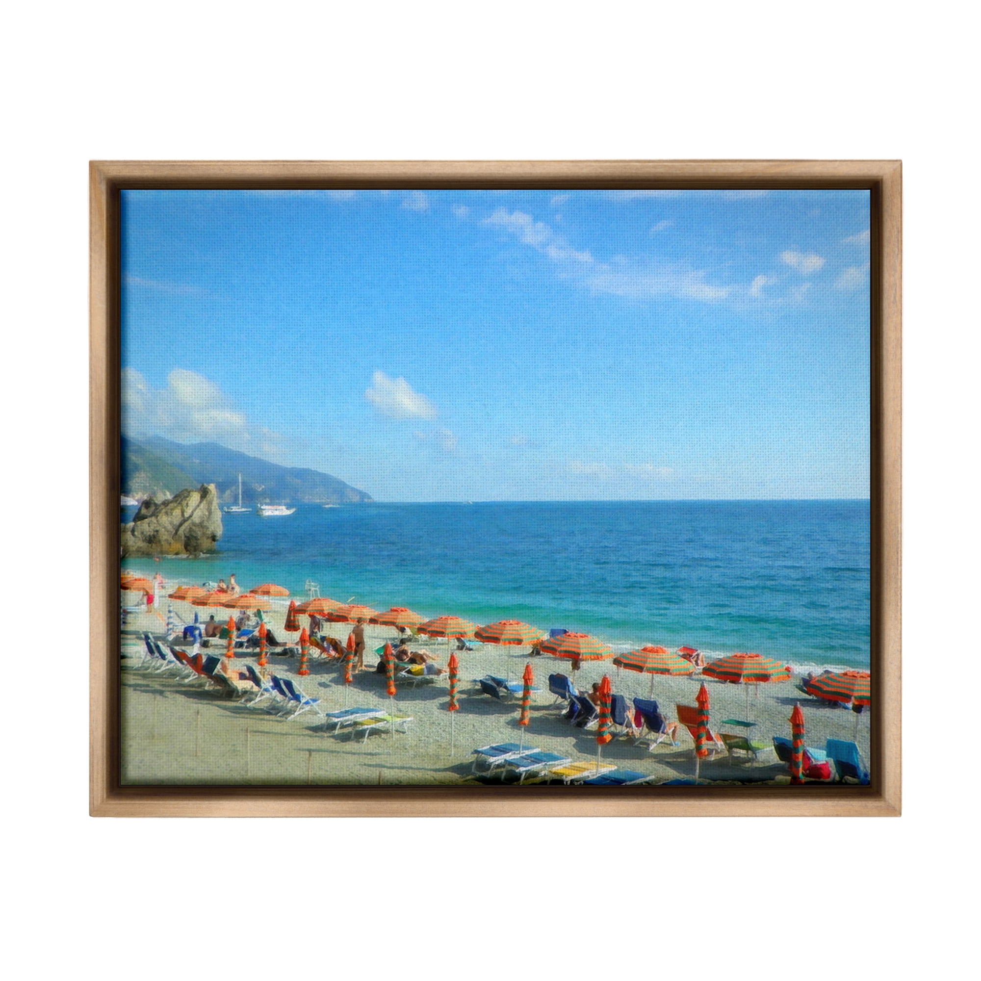 Stupell Industries Summer Beach Resort Landscape Painting Brown Floater Framed Canvas Art Print Wall Art, 31 x 25