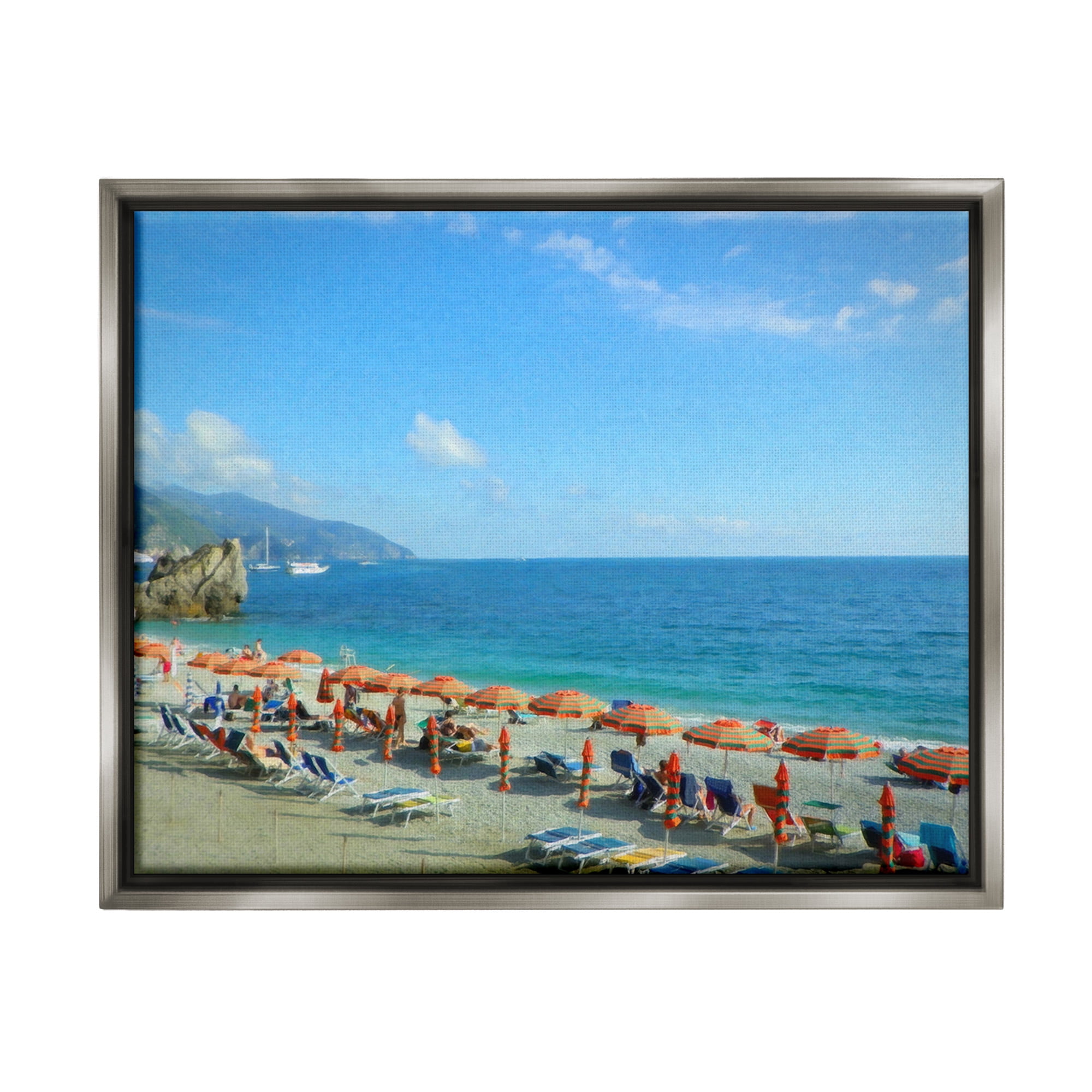 Stupell Industries Summer Beach Resort Landscape Painting Gray Floater Framed Canvas Art Print Wall Art, 21 x 17