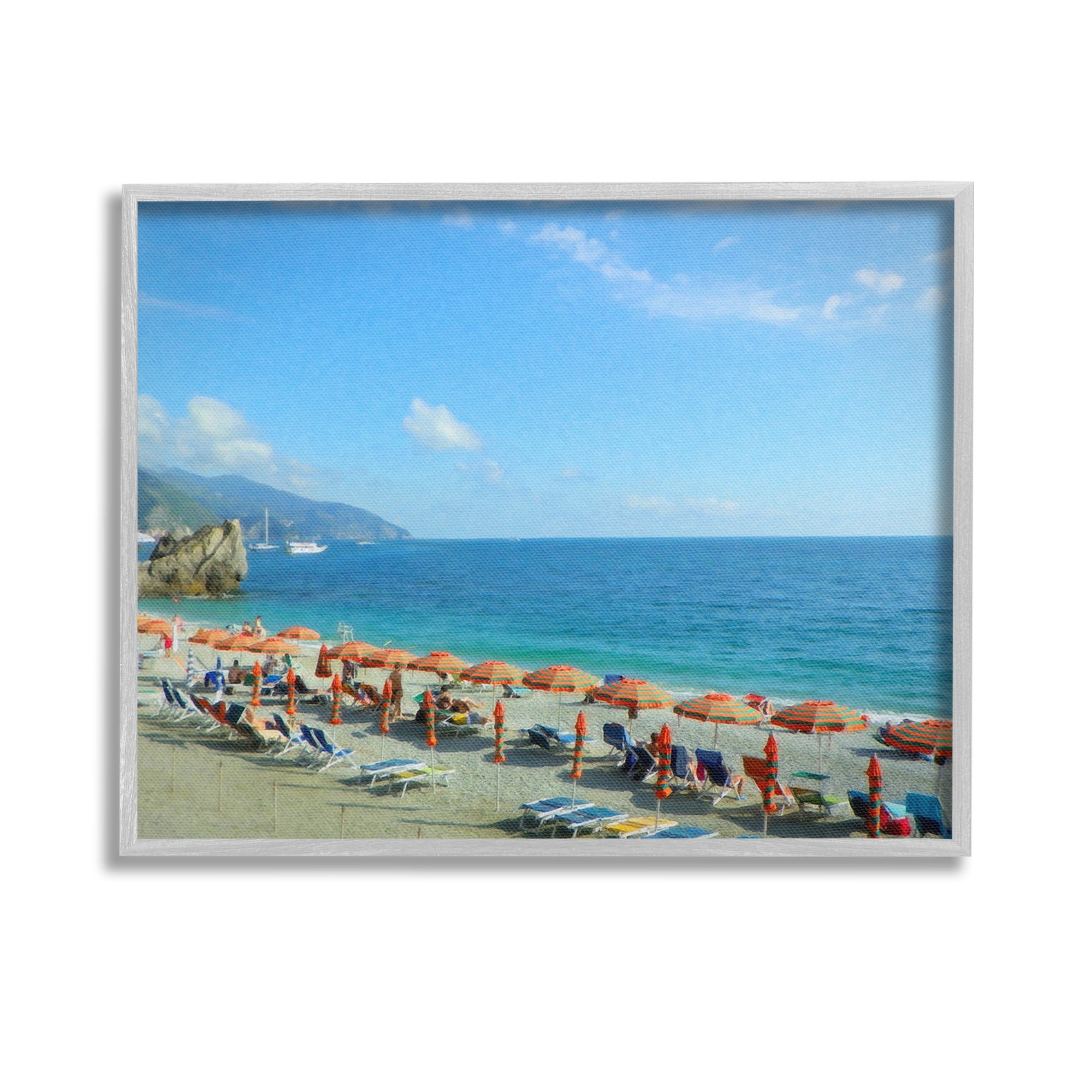 Stupell Industries Summer Beach Resort Landscape Painting Gray Framed Art Print Wall Art, 14 x 11