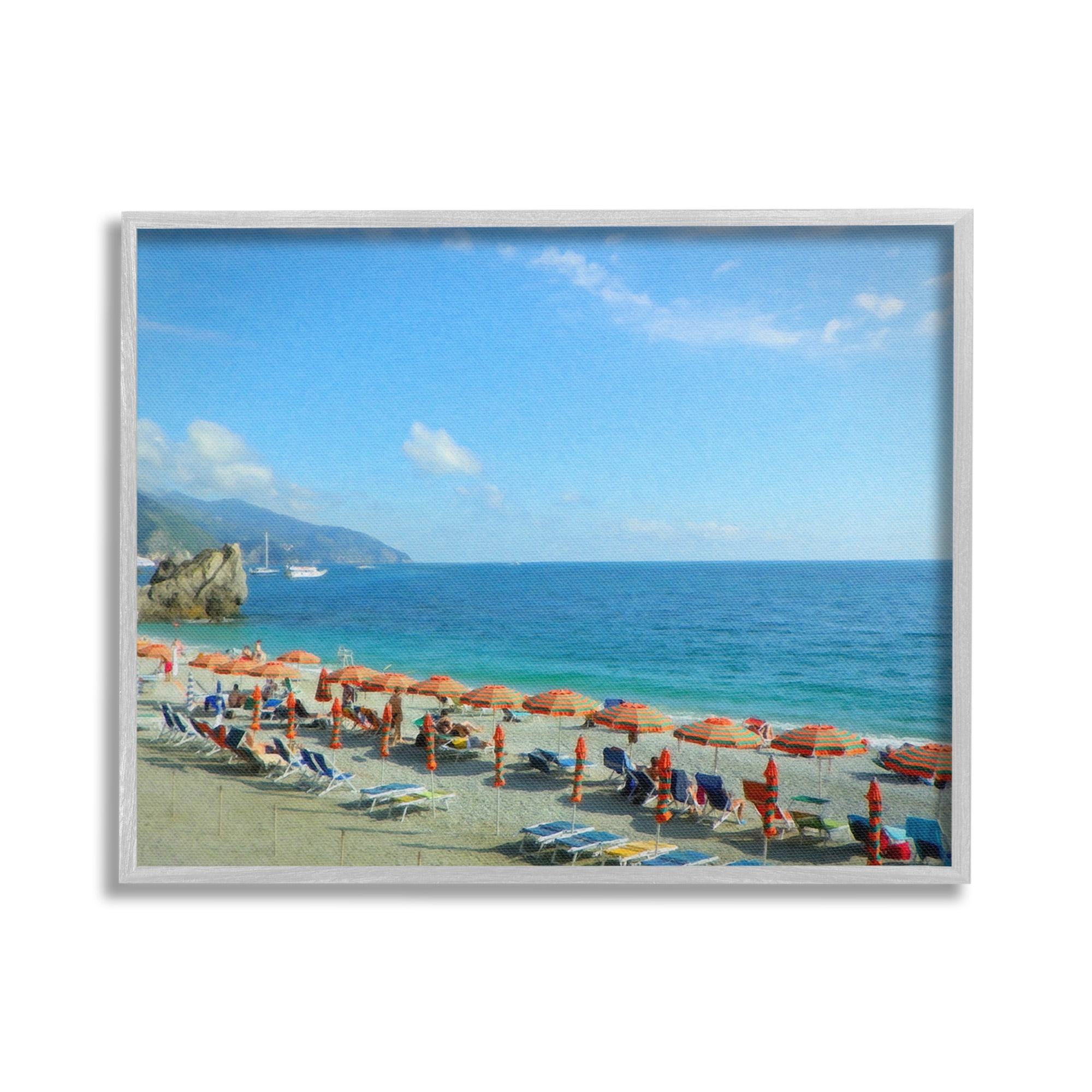Stupell Industries Summer Beach Resort Landscape Painting Gray Framed Art Print Wall Art, 20 x 16