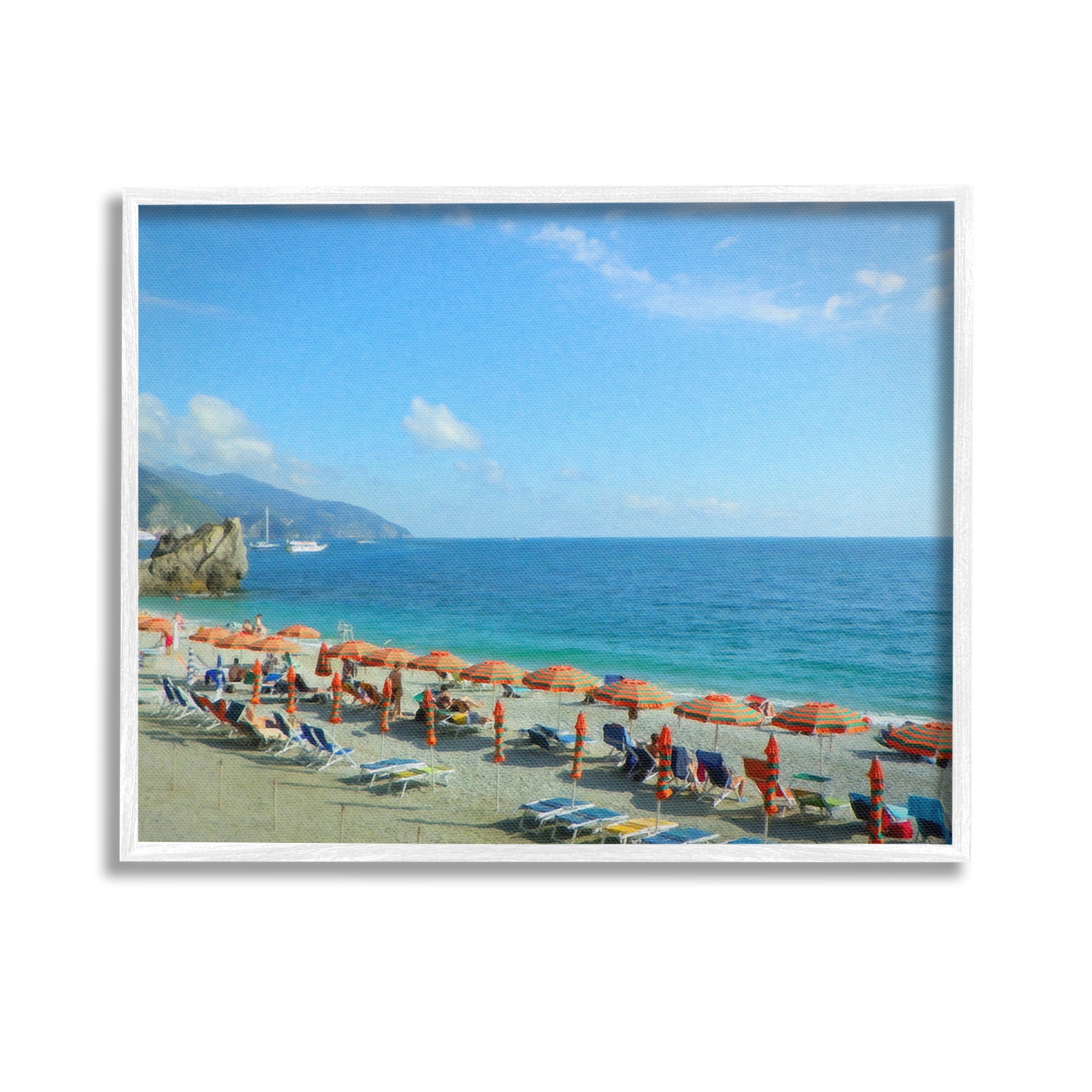 Stupell Industries Summer Beach Resort Landscape Painting White Framed Art Print Wall Art, 14 x 11