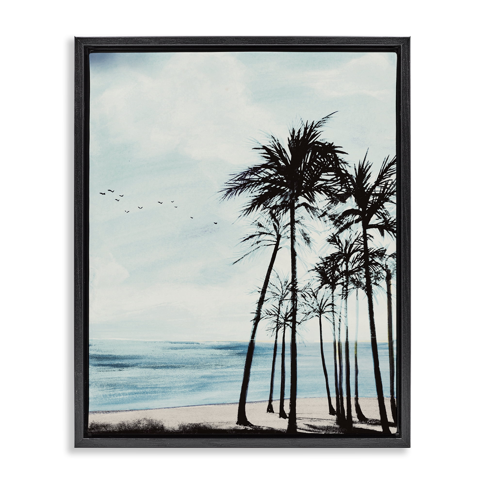 Stupell Industries Summer Beach Silhouette Coastal Painting Black Floater Framed Canvas Art Print Wall Art, 17 x 21