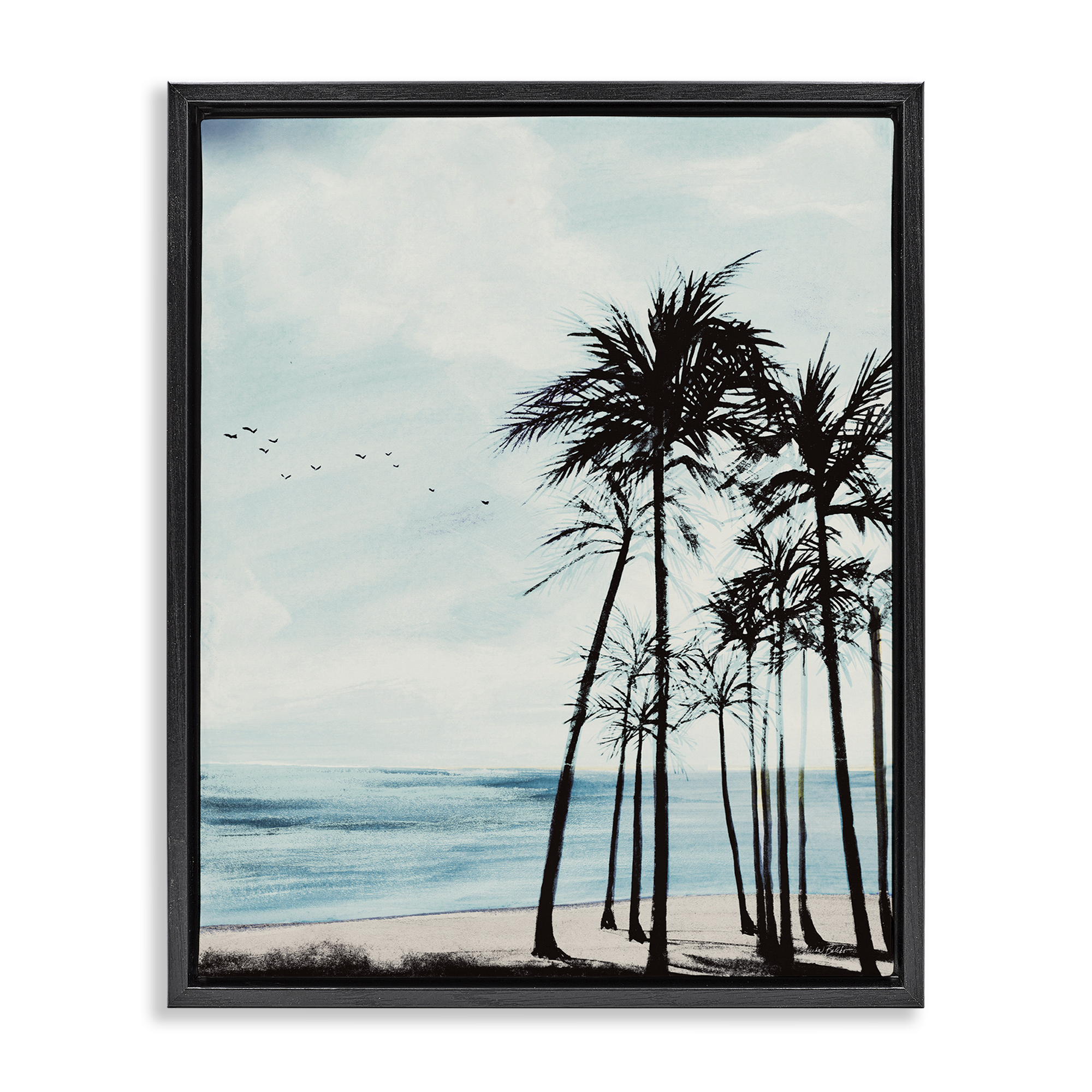 Stupell Industries Summer Beach Silhouette Coastal Painting Black Floater Framed Canvas Art Print Wall Art, 25 x 31